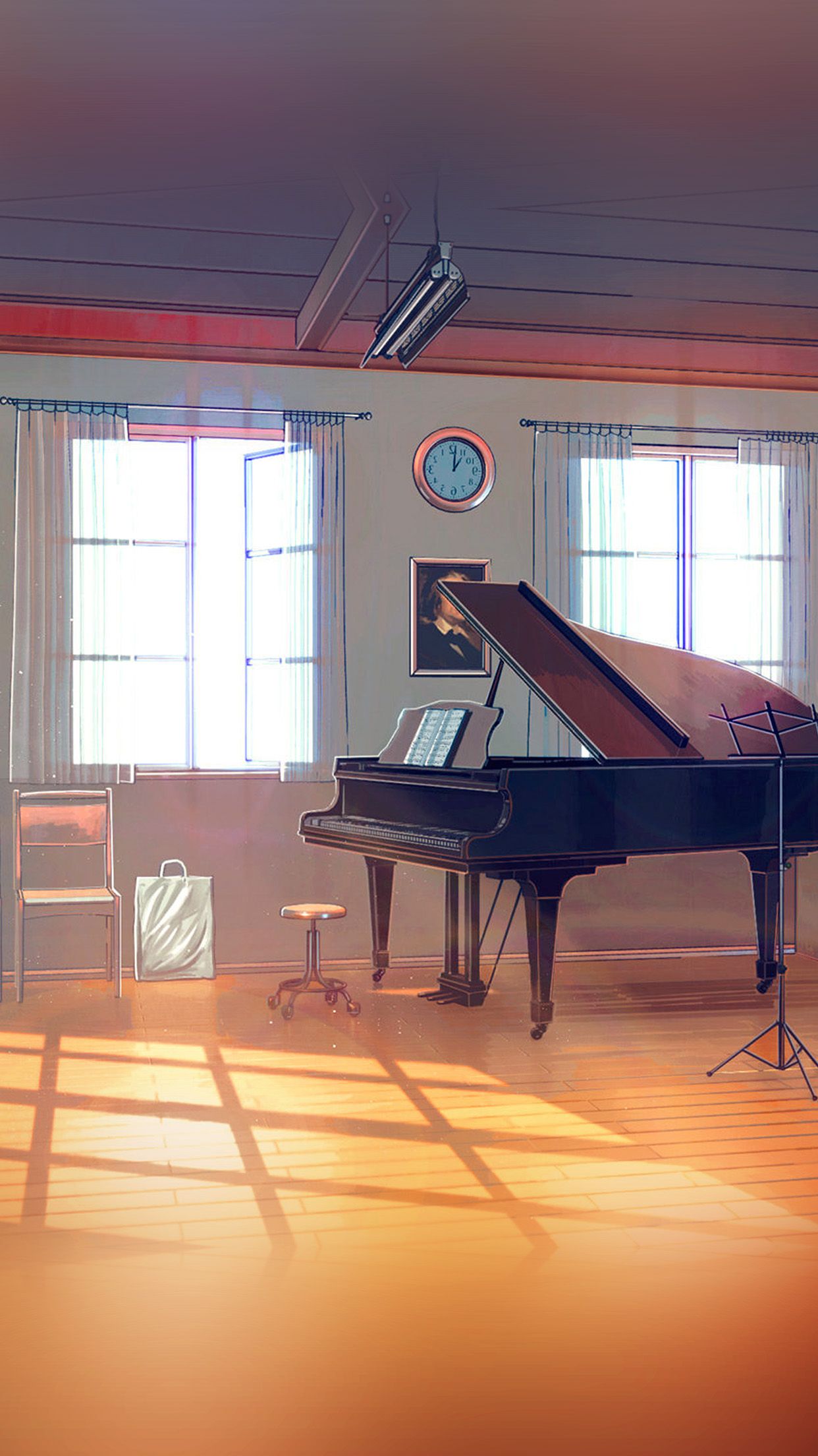  Klavier Anime Hintergrundbild 1242x2208. iPhone X wallpaper. arseniy chebynkin music room piano illustration art blue
