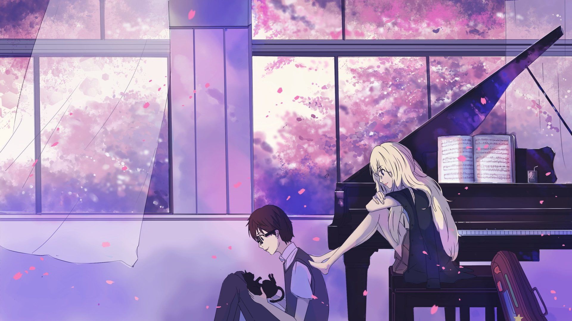  Klavier Anime Hintergrundbild 1920x1079. Wallpaper / built structure, Anime, real people, outdoors, day, Your Lie in April, casual clothing, women, architecture, Kousei Arima, playing, woman, piano, nature free download