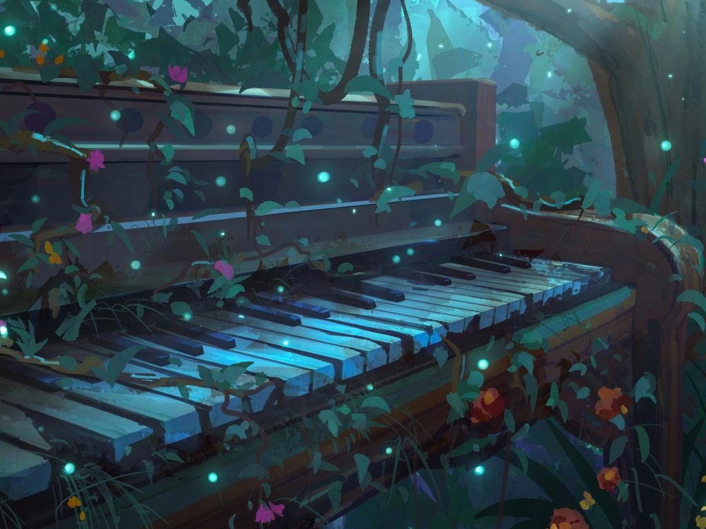  Klavier Anime Hintergrundbild 1024x768. Wallpaper old abandoned piano, original, anime desktop wallpaper, HD image, picture, background, 6b16ab