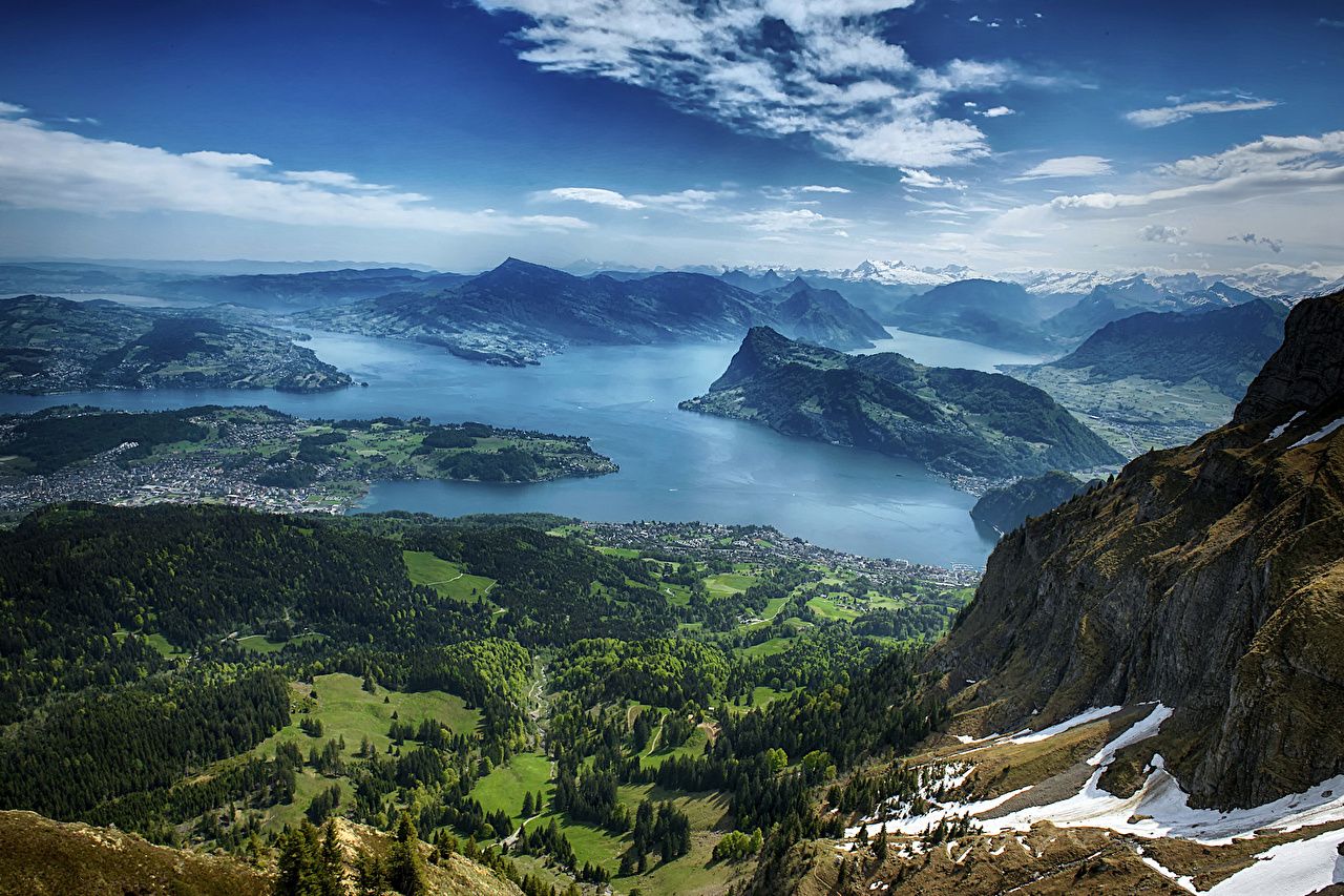  Schweiz Hintergrundbild 1280x853. Desktop Hintergrundbilder Schweiz Lake Lucerne Berg Natur See Himmel