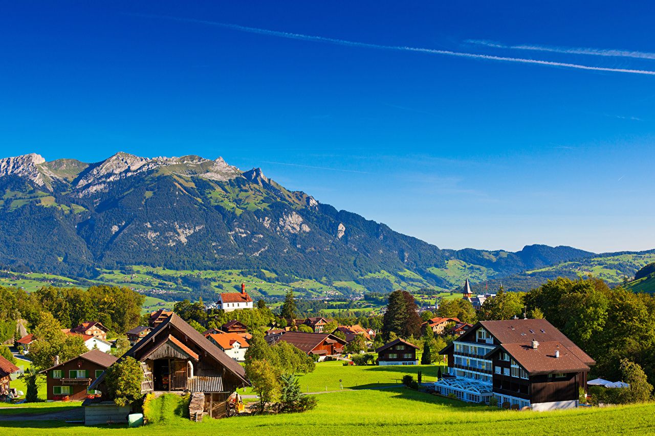  Schweiz Hintergrundbild 1280x853. Desktop Hintergrundbilder Alpen Schweiz Dorf Berg Natur Himmel