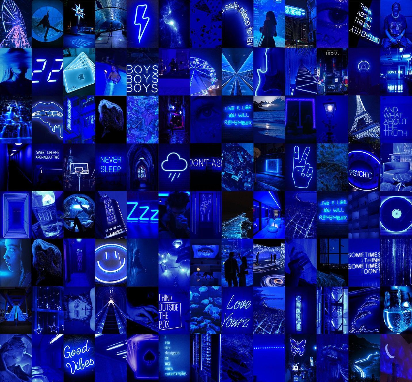  Blaue Asthetik Hintergrundbild 1432x1329. Blaue Ästhetik Digital Collage Kit Dunkelblaue Wandcollage Ästhetische Raumdekoration Blaue Neon Collage