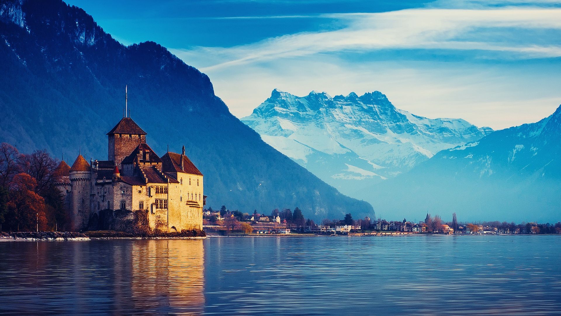  Schweiz Hintergrundbild 1920x1080. HD Hintergrundbilder genfersee berge schnee stadt schweiz, desktop hintergrund