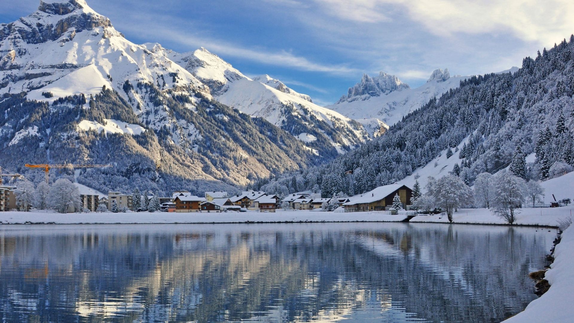  Schweiz Hintergrundbild 1920x1080. Herunterladen 1920x1080 Full HD Hintergrundbilder schweiz landschaft winter see berge engelberg 1080p