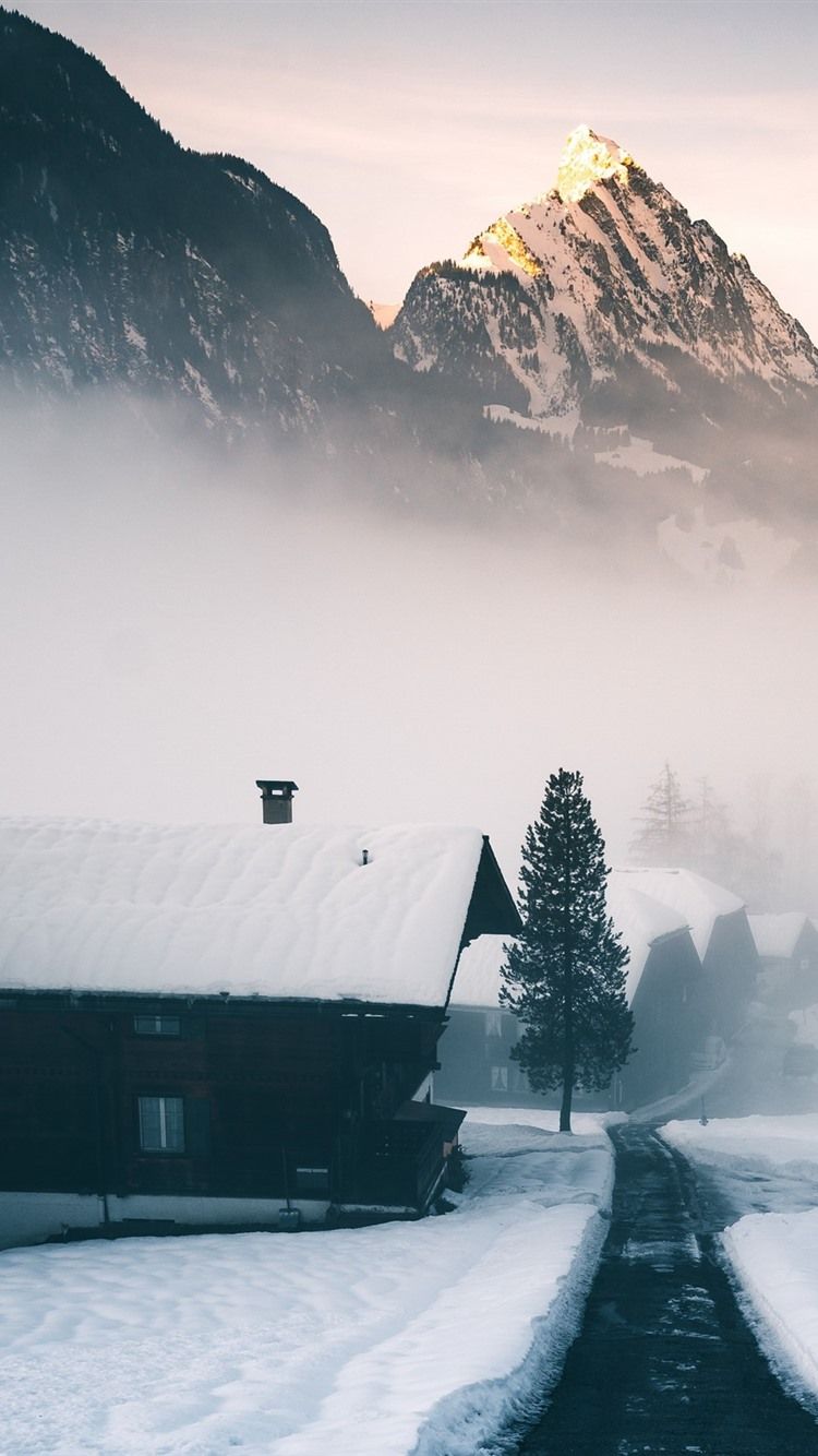  Schweiz Hintergrundbild 750x1334. Die Schweiz, Alpen, Berg, Schnee, Haus, Nebel 750x1334 IPhone 8 7 6 6S Hintergrundbilder, HD, Bild