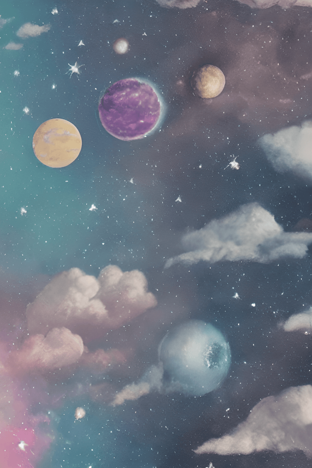  Universum Hintergrundbild 1024x1536. Realistische Wolken Mit Sternen, Planeten Und Sanfter Farbe: Hellrosa Weiß · Creative Fabrica