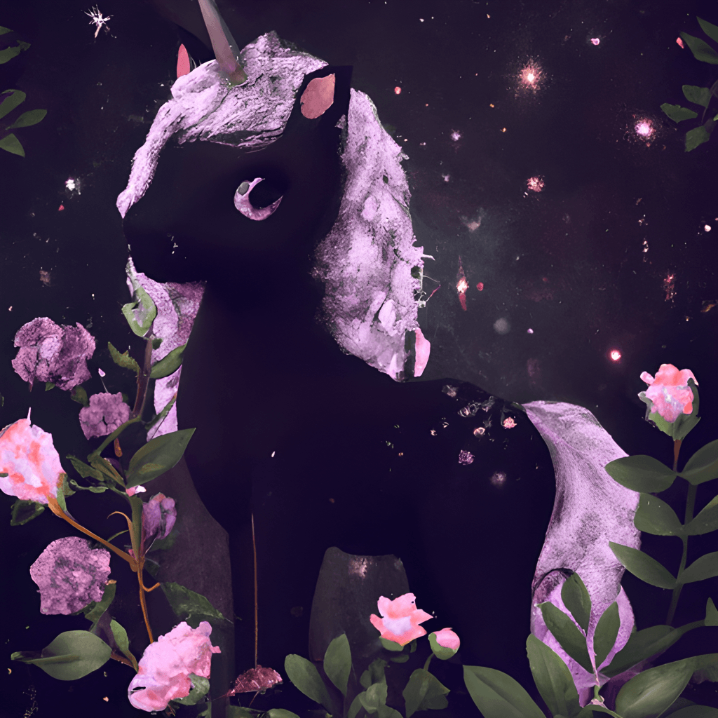  Einhorn Hintergrundbild 1024x1024. Schwarz Rosa Violette Baby Einhorn Blumen, Vollansicht, Trendig, 5D · Creative Fabrica