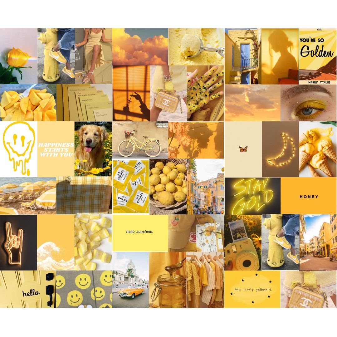  Leuchtend Hintergrundbild 1080x1080. Yellow Aesthetic Wall Art Collage Kit 64 BILDER DIGITAL