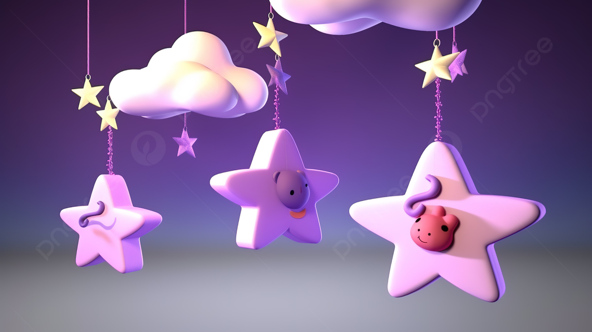  Träume Hintergrundbild 1200x673. Süße Träume Thema 3D Gerenderte Hängende Sterne Mit Lila Wolken, Wiegenlied, Schöne Träume, Babytapete Hintergrund, Foto und Bild zum kostenlosen Download