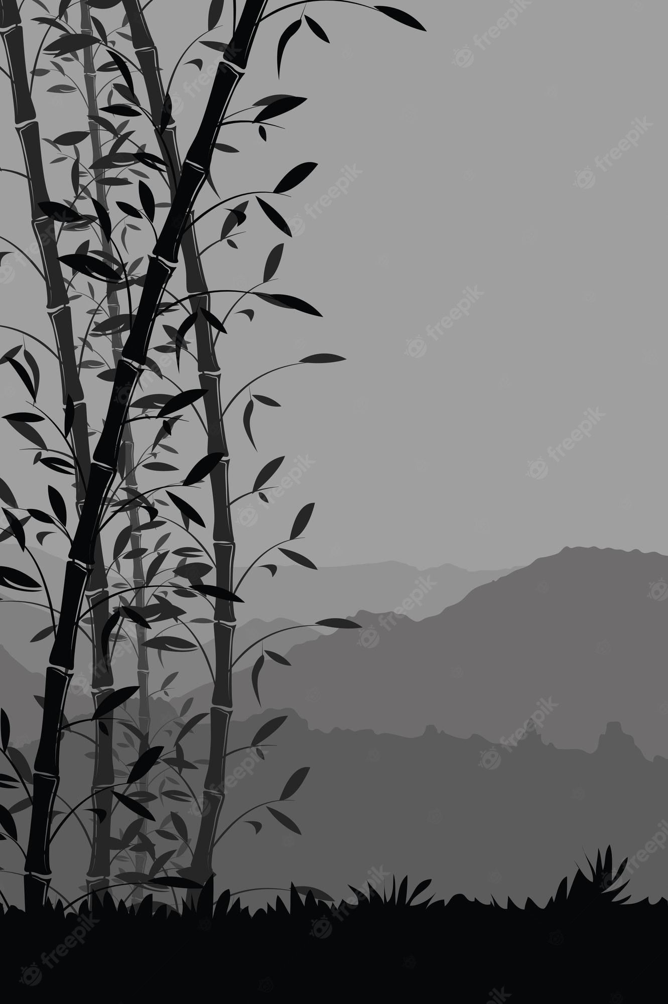 Weiß Hintergrundbild 1331x2000. Natur Hintergrund Mit Bambus Hochformat Schwarz Weiß Landschaft Handy Wallpaper Vektor
