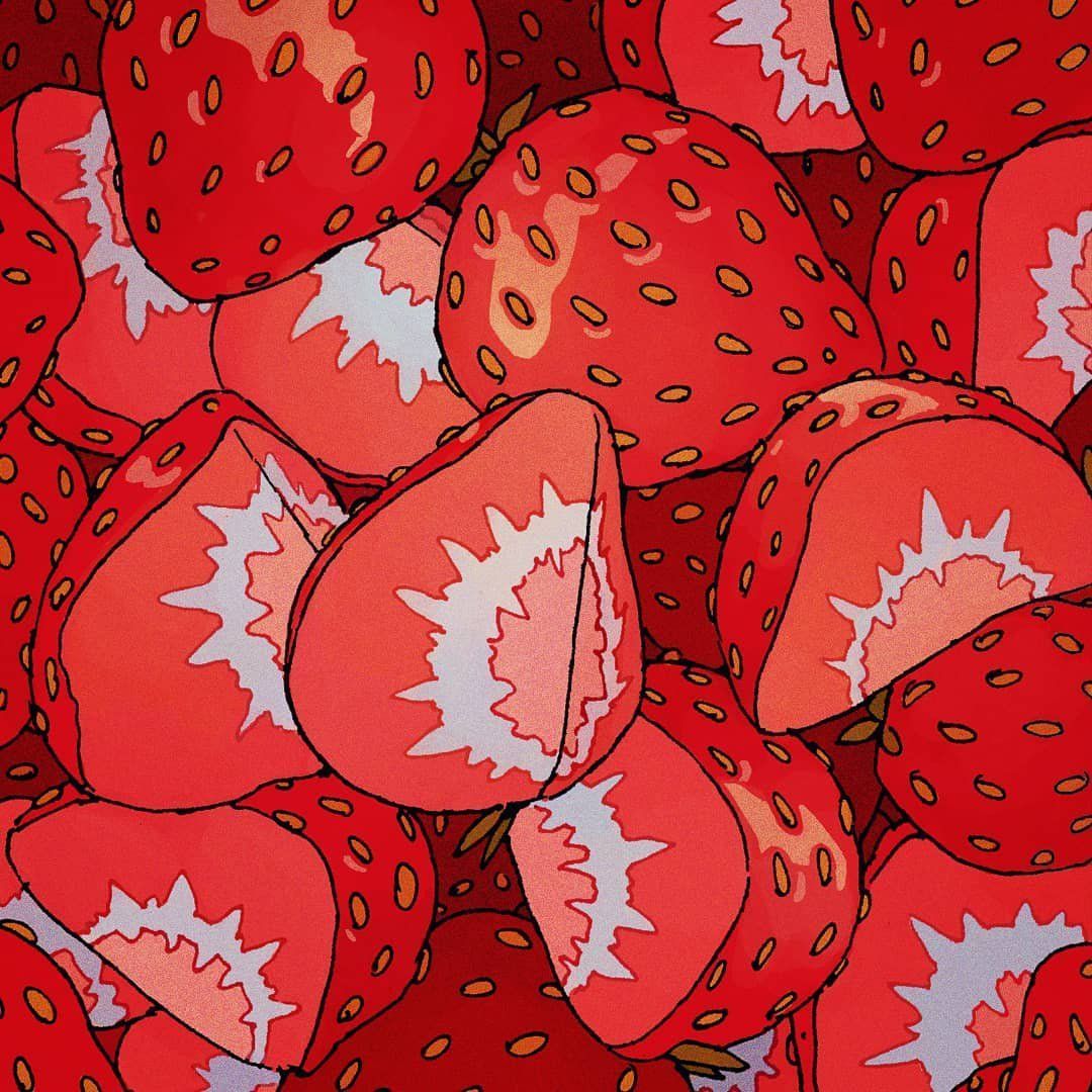  Erdbeeren Hintergrundbild 1080x1080. Hanna K #illustrationart “strawberries and milk”. Aesthetic art, Anime art, Cute wallpaper