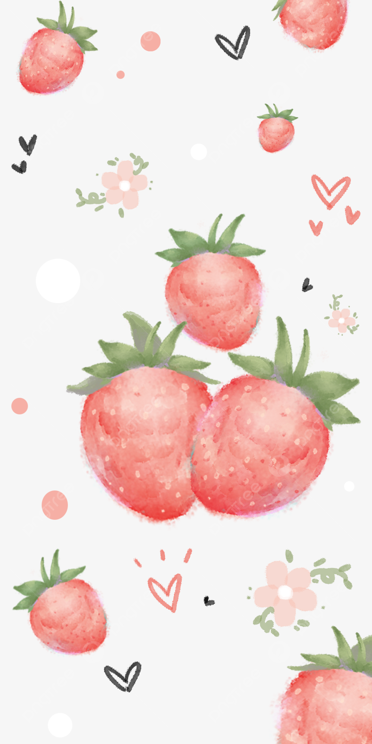  Erdbeeren Hintergrundbild 1200x2400. Cartoon Niedliche Aquarell Erdbeere Handy Wallpaper Hintergrund Hintergrundbild zum kostenlosen Download