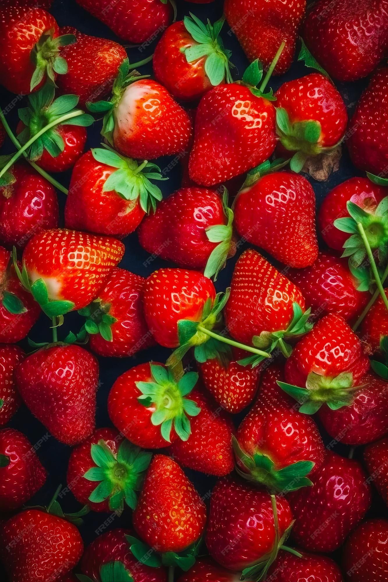  Erdbeeren Hintergrundbild 1333x2000. Nahaufnahme von strauß erdbeeren mit grünen blättern darauf generative ki