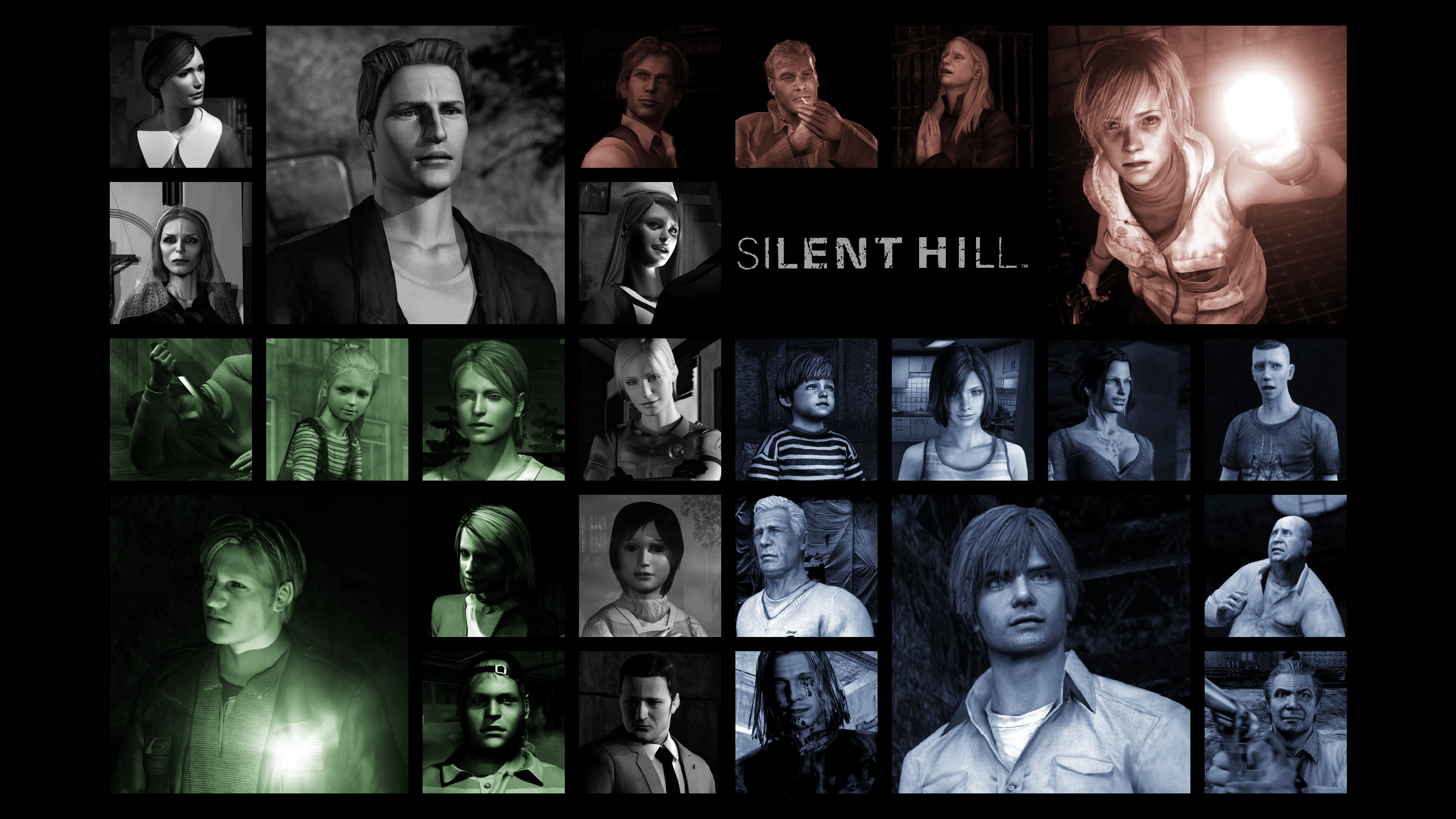  Silent Hill Downpour Hintergrundbild 2560x1440. I made a mosaic out of Silent Hill characters, I decided to share it in case someone would like to use it as a wallpaper or something