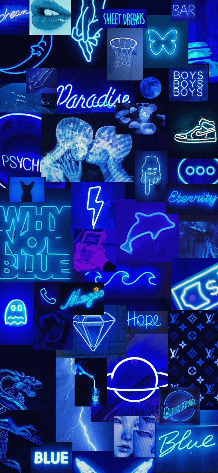  Neon Coole Hintergrundbild 887x1920. Download Aesthetic Blue Neon Collage Wallpaper
