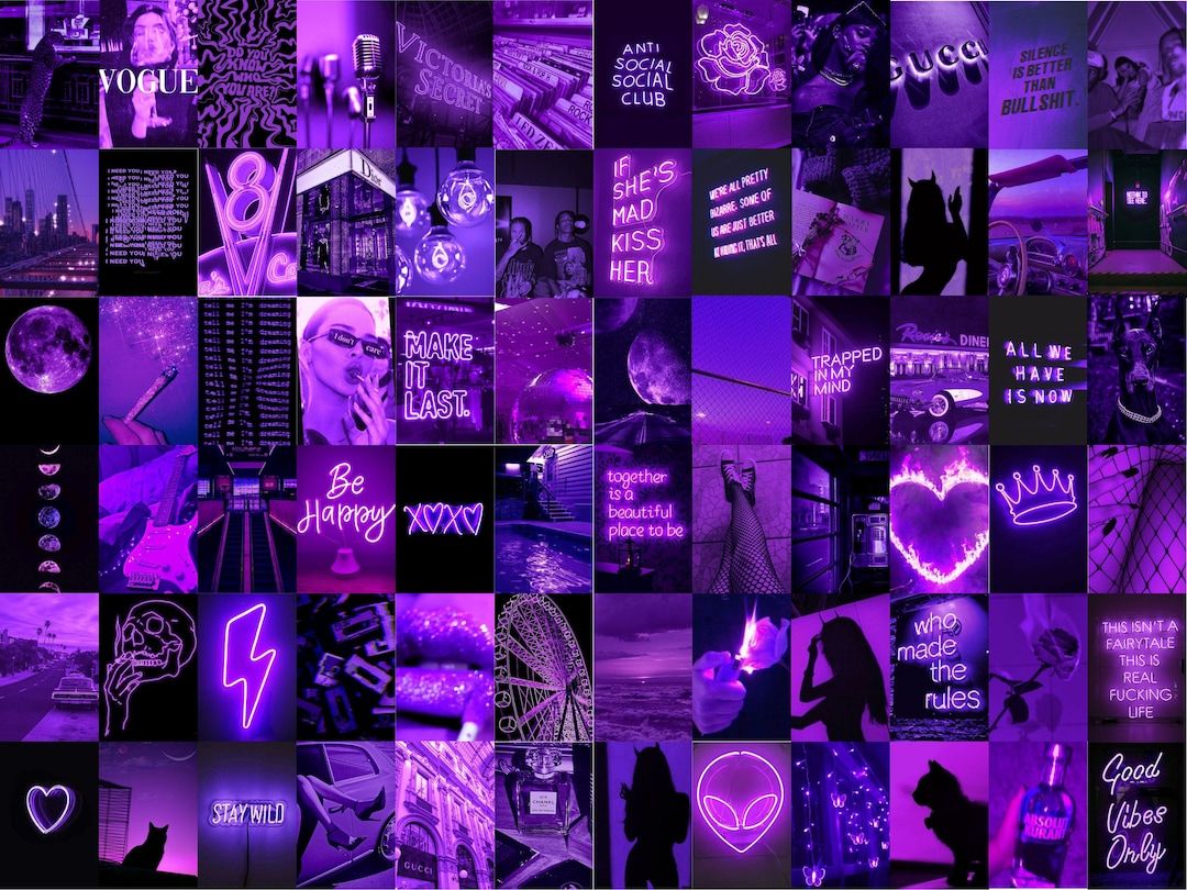  Neon Coole Hintergrundbild 1080x810. Buy 100 Neon Purple Wall Collage Kit Purple Aesthetic Collage Online in India
