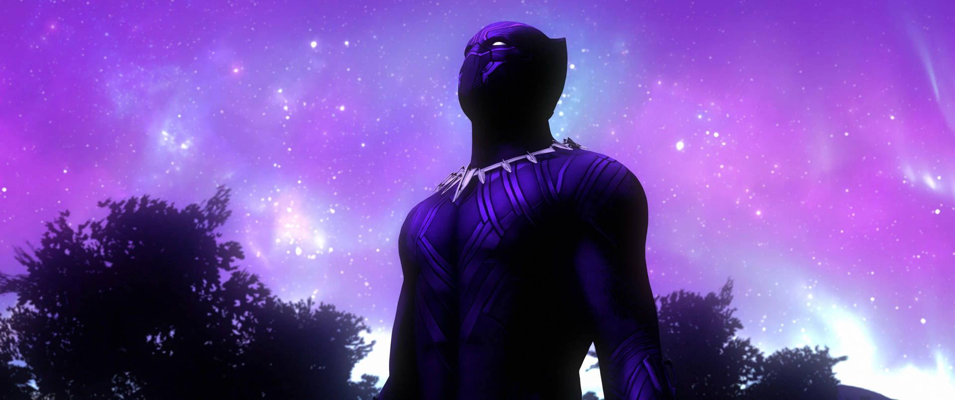  Black Panther Hintergrundbild 1920x804. Download Black Panther Superhero Aesthetic Purple Sky Wallpaper