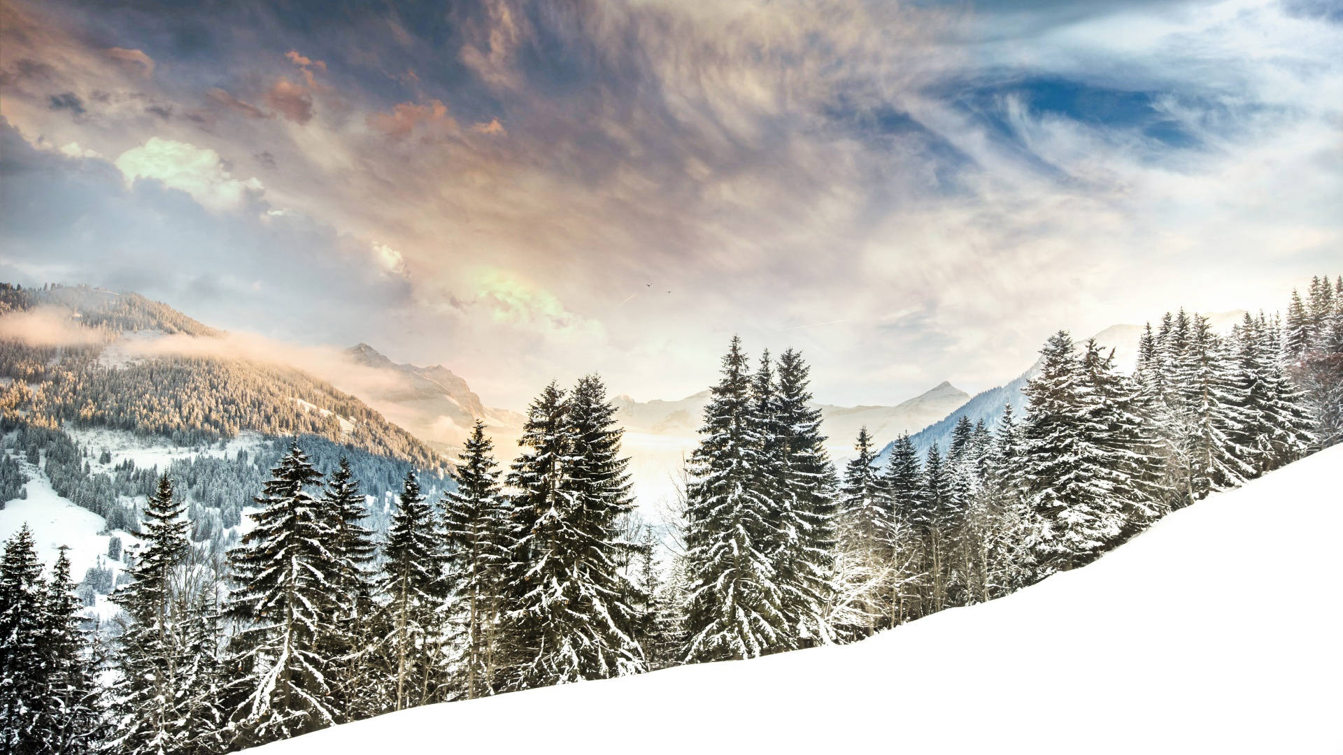  Berge Winter Hintergrundbild 1920x1080. Winterästhetik Wallpaper KOSTENLOS