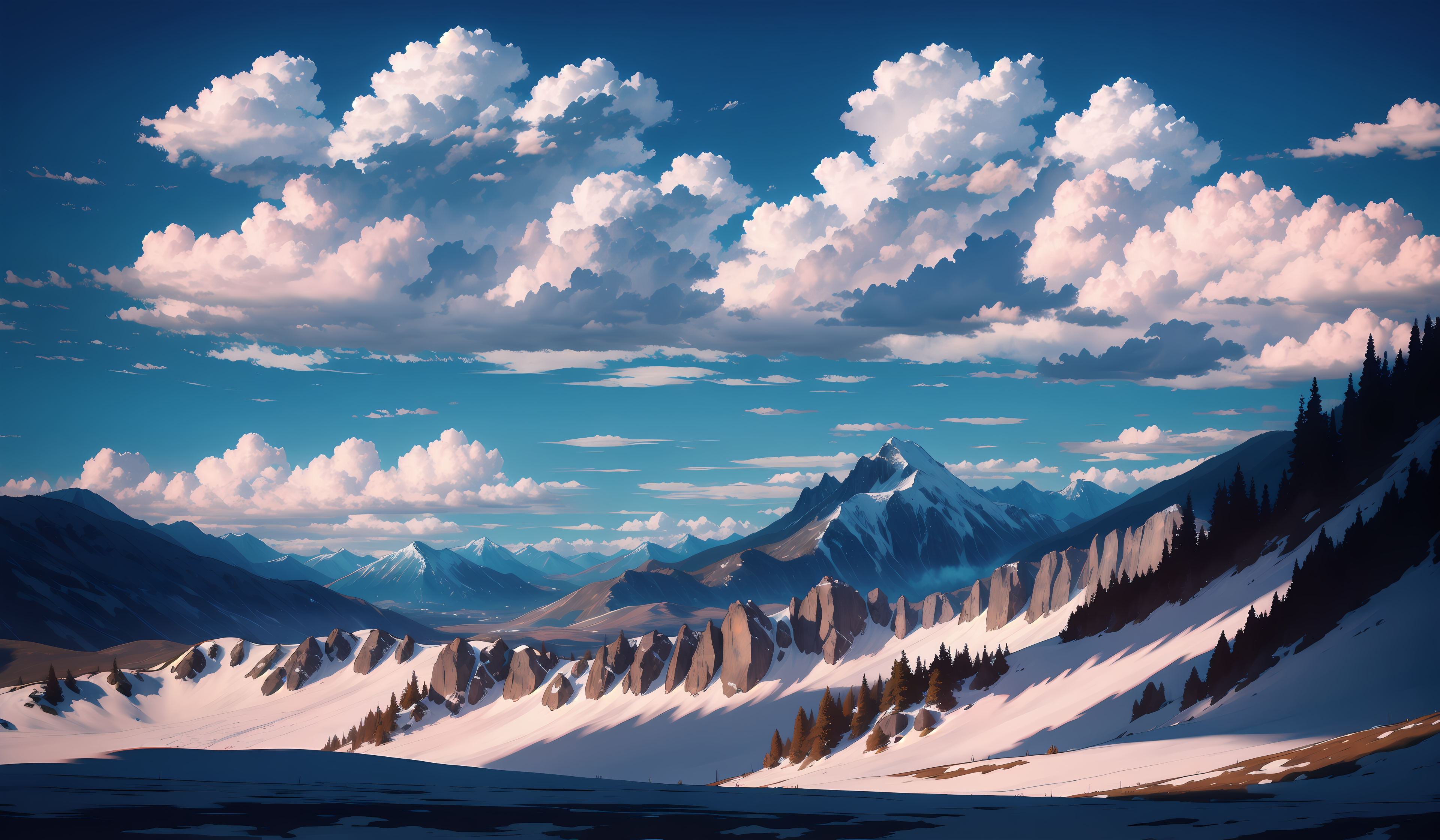  Berge Winter Hintergrundbild 3840x2240. Anime Landschaft 4k Ultra HD Wallpaper