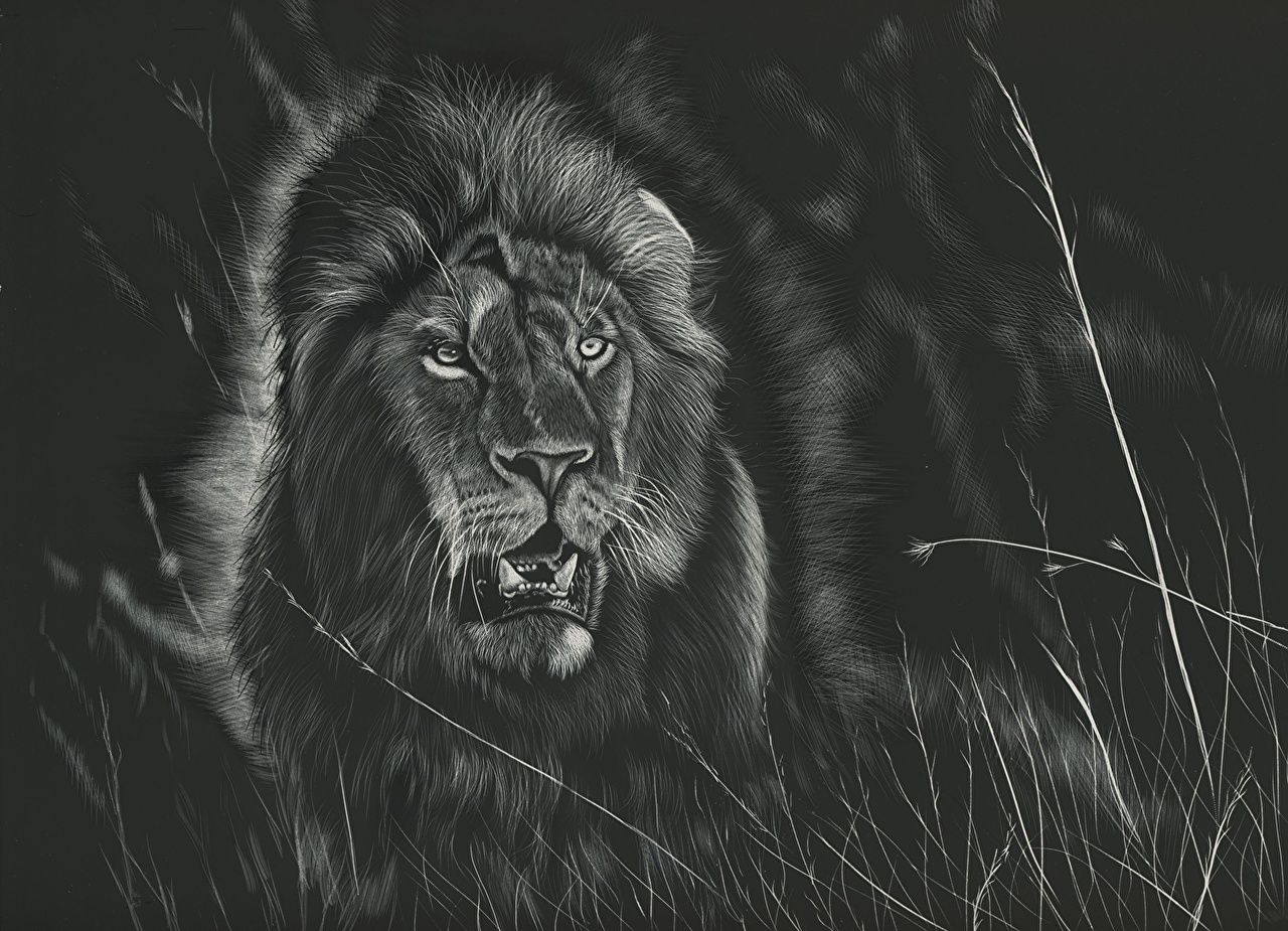  Lowe Schwarz Weiß Hintergrundbild 1280x925. Bilder von Löwe Große Katze Schwarzweiss ein Tier Gezeichnet