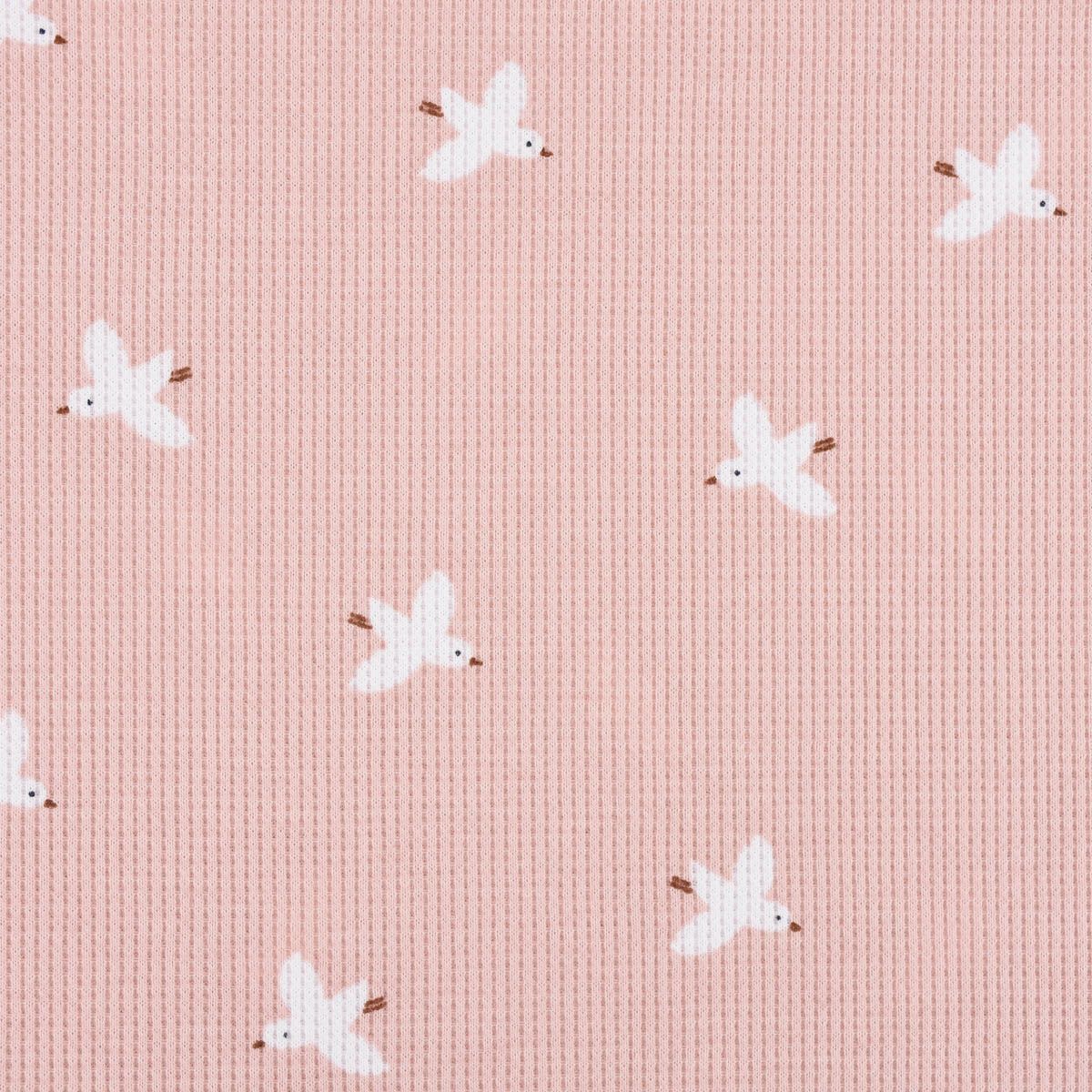  Einfarbig Hintergrundbild 1200x1200. Waffeljerseystoff Baumwolljersey Waffelstrick Vögel BIRDS rosa weiß 45m Breite