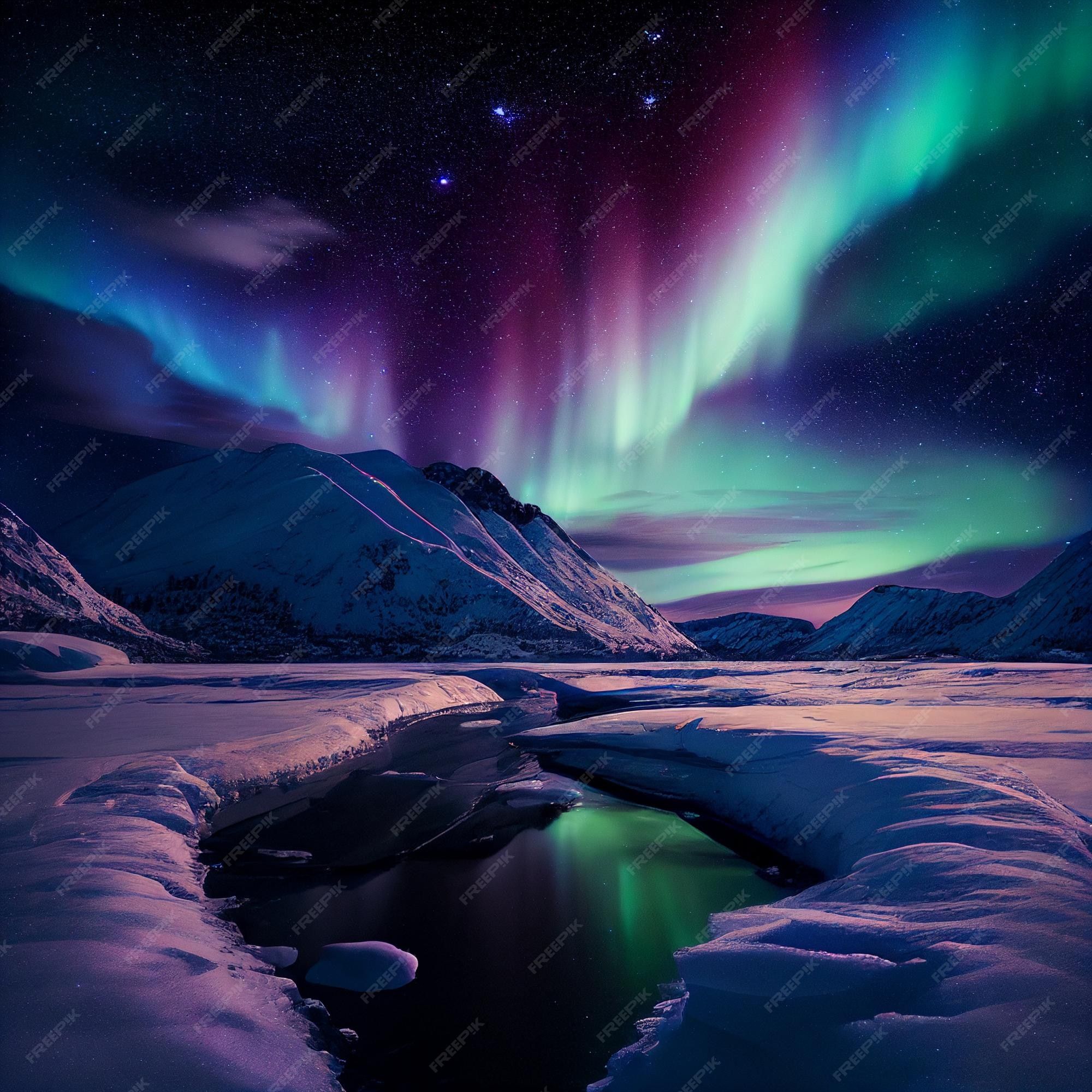  Polarlicht Hintergrundbild 2000x2000. Nordlichter am himmel in der arktis über dem schnee, wunderschönes naturphänomen großartig