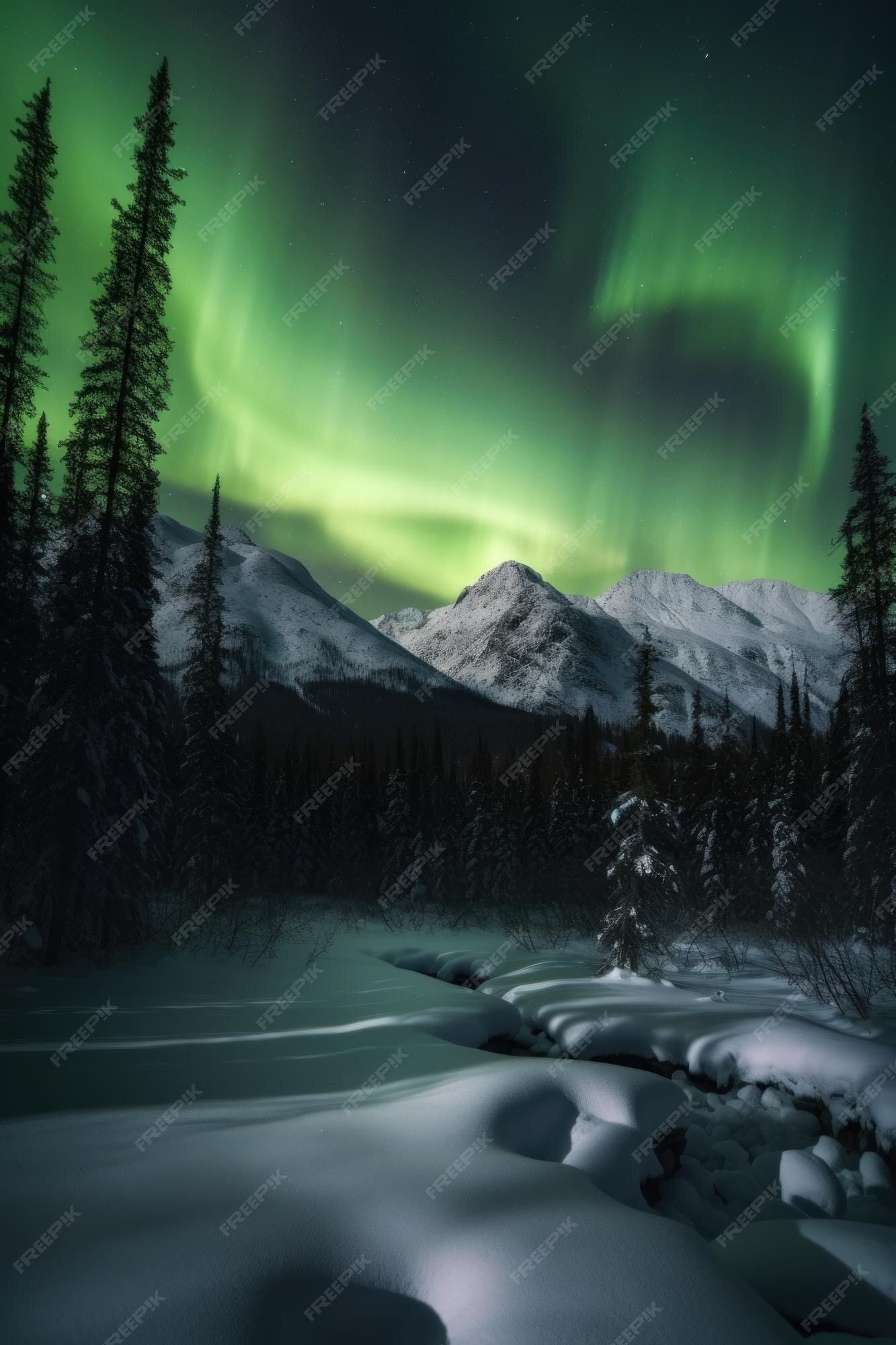  Polarlicht Hintergrundbild 1333x2000. Das Polarlicht Erhellt Den Nachthimmel über Einer Verschneiten Landschaft. Generatives Ki Bild