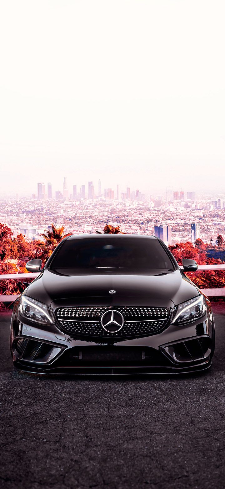  Mercedes-Benz C63 AMG Hintergrundbild 720x1560. Parked Mercedes E300 On The Road 4K Phone Wallpaper