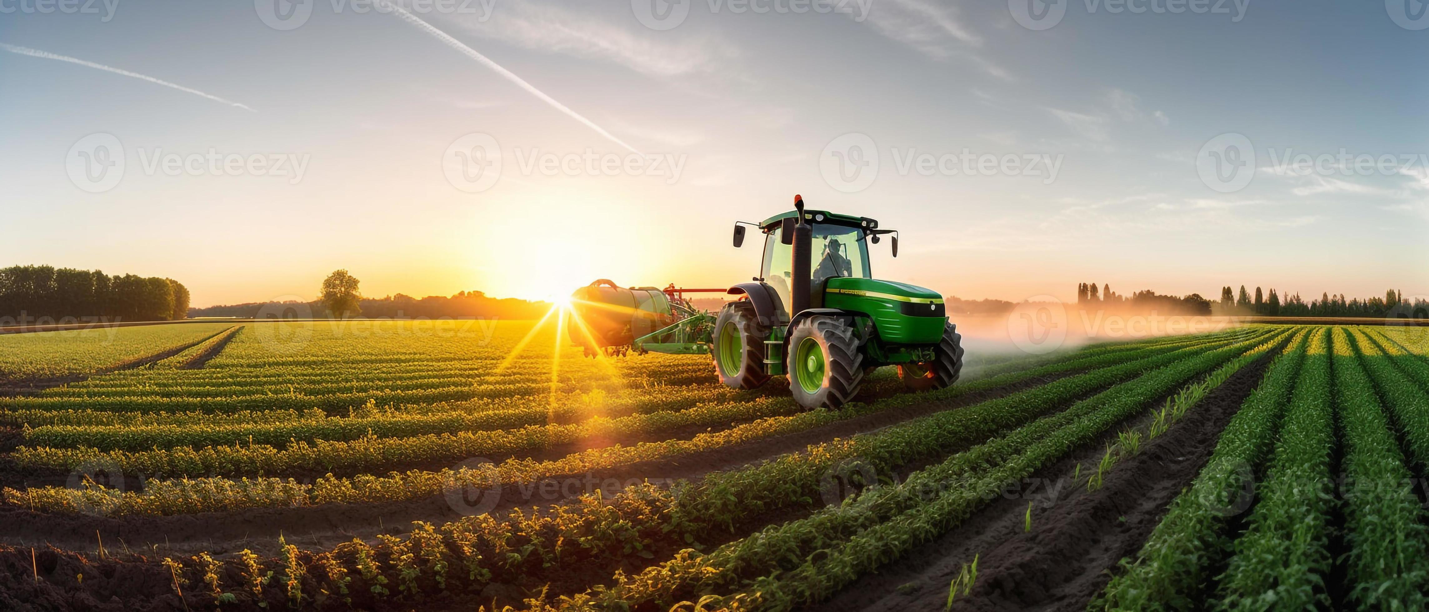  Landwirtschaft Hintergrundbild 4573x1960. Landwirtschaft Traktor Sprühen Pflanzen Im Ein Feld. 23060798 Stock Photo Bei Vecteezy