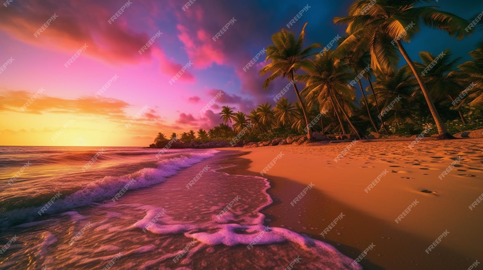  Strand Karibik Hintergrundbild 2000x1121. Ein strand mit palmen und dem himmel bei sonnenuntergang