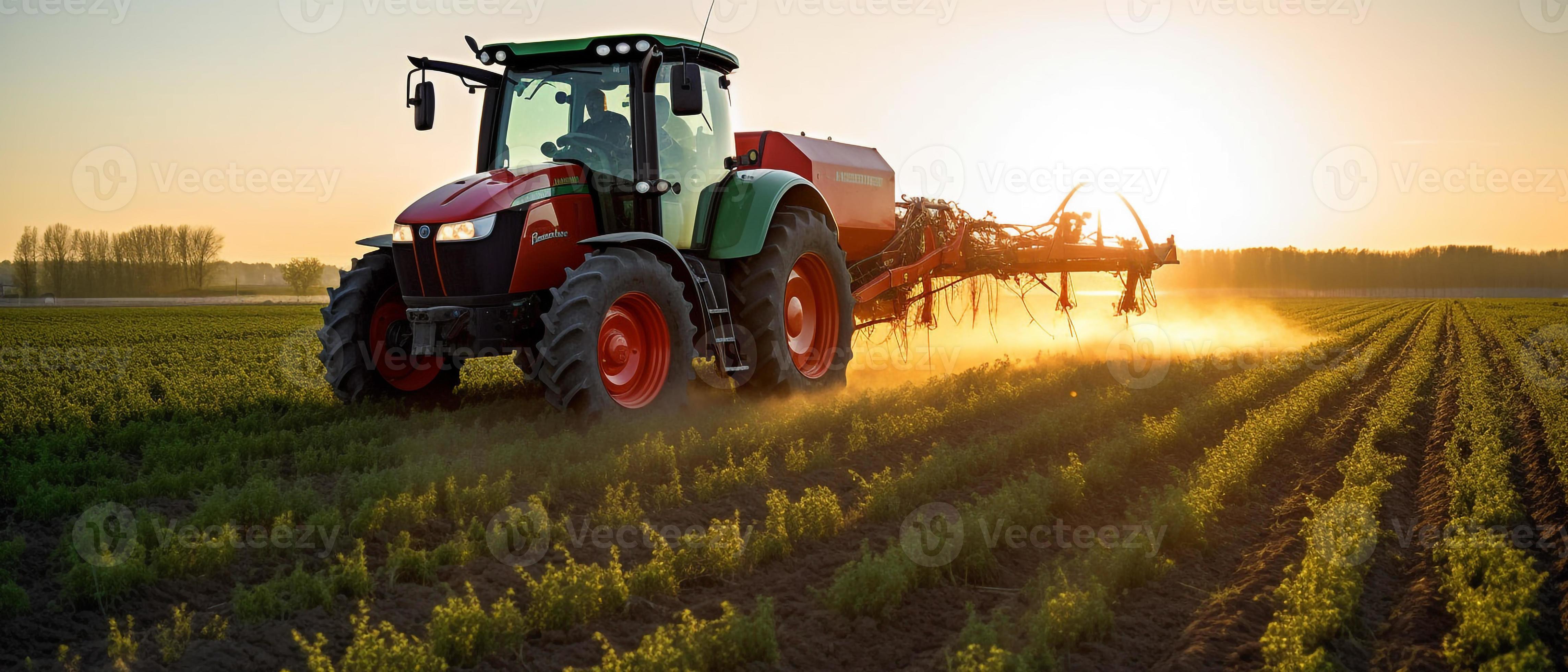 Landwirtschaft Hintergrundbild 4573x1960. Landwirtschaft Traktor Sprühen Pflanzen Im Ein Feld. 23060797 Stock Photo Bei Vecteezy