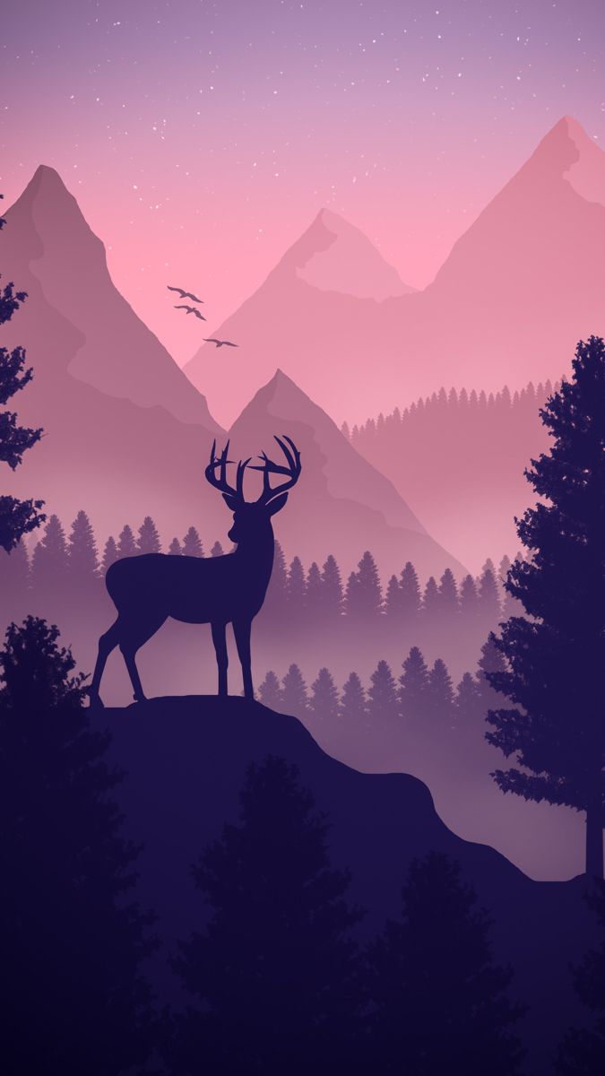  Hirsch Hintergrundbild 675x1200. wall #wallpaper #aesthetic #nice #purple #jungle #deer #sunset. Kunst auf leinwand, Kunst tapete, Berg kunst