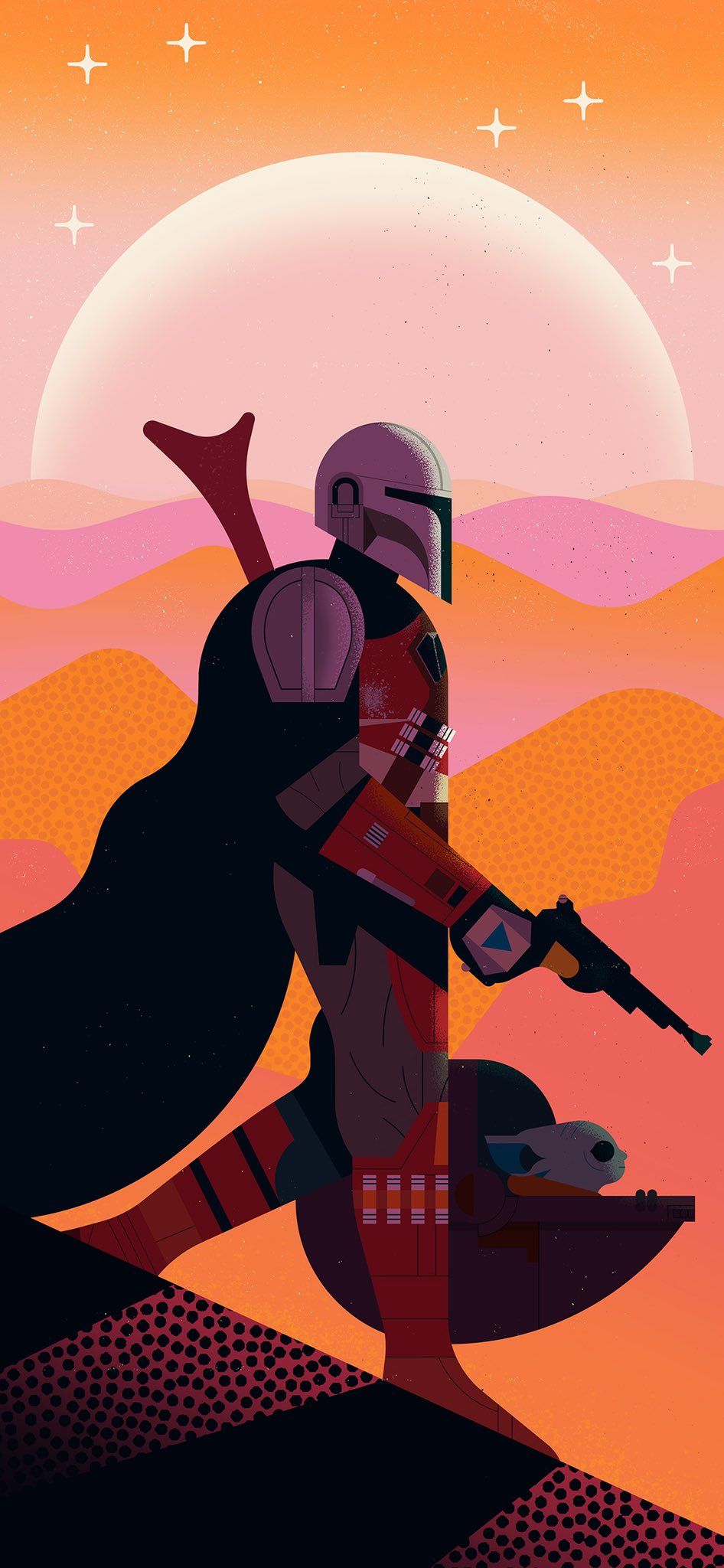  Mandalorian Hintergrundbild 946x2048. Owen Davey on X: It's Star Wars Day! Mandalorian free phone wallpaper for the 'Wish I Was There' campaign by m. save it to your phone and use it as