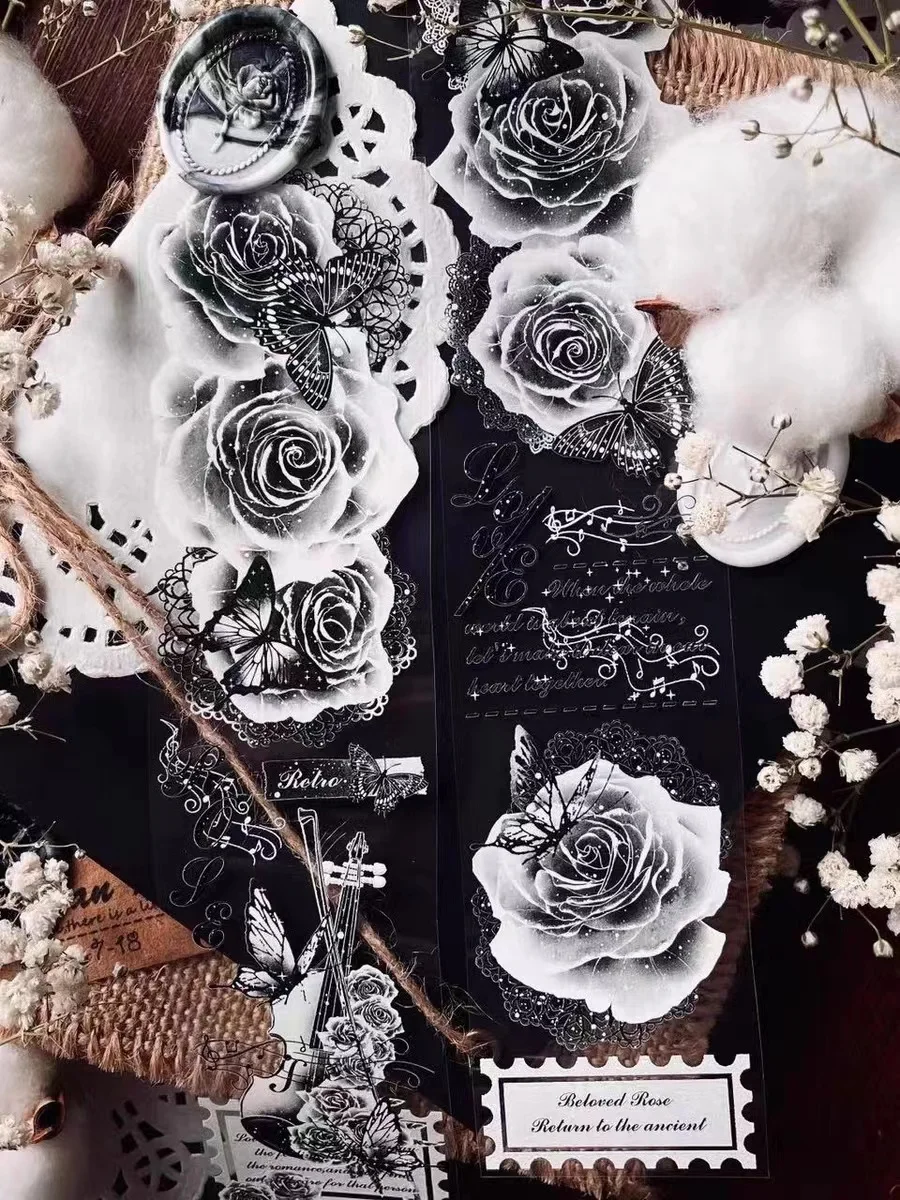  Schwarze Rosen Hintergrundbild 900x1200. Vintage Schwarz Elegante Rose Floral Hintergrund Washi PET Band für Karte, Der Planer DIY Scrapbooking Plan Dekorative Aufkleber