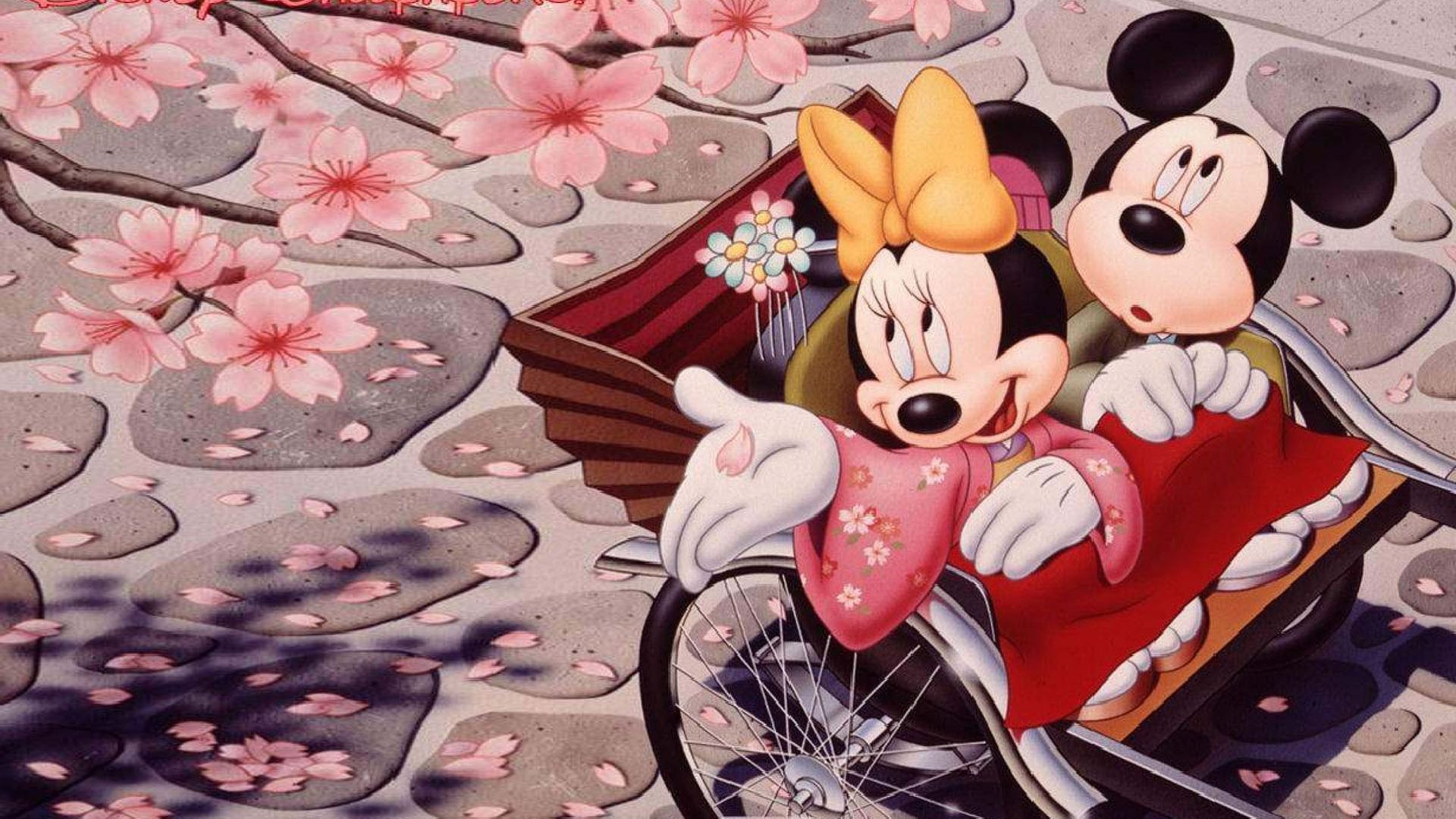  Minnie Mouse Hintergrundbild 1920x1080. Romantic Mickey Mouse And Minnie Mouse Japanese Cherry Blossom Wallpaper : Wallpaper13.com
