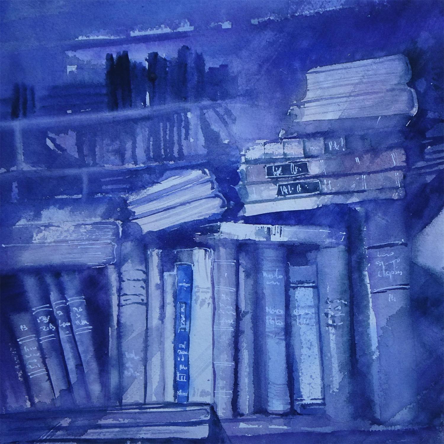  Gemälde Hintergrundbild 1500x1500. Gemälde Le petit livre bleu von Abbatucci Violaine. Carré d'artistes