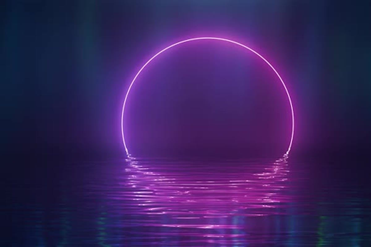  Neon Gestalten Hintergrundbild 1200x800. Leuchtender Rosafarbener Neon Kreis über Wasser, Stockvideos