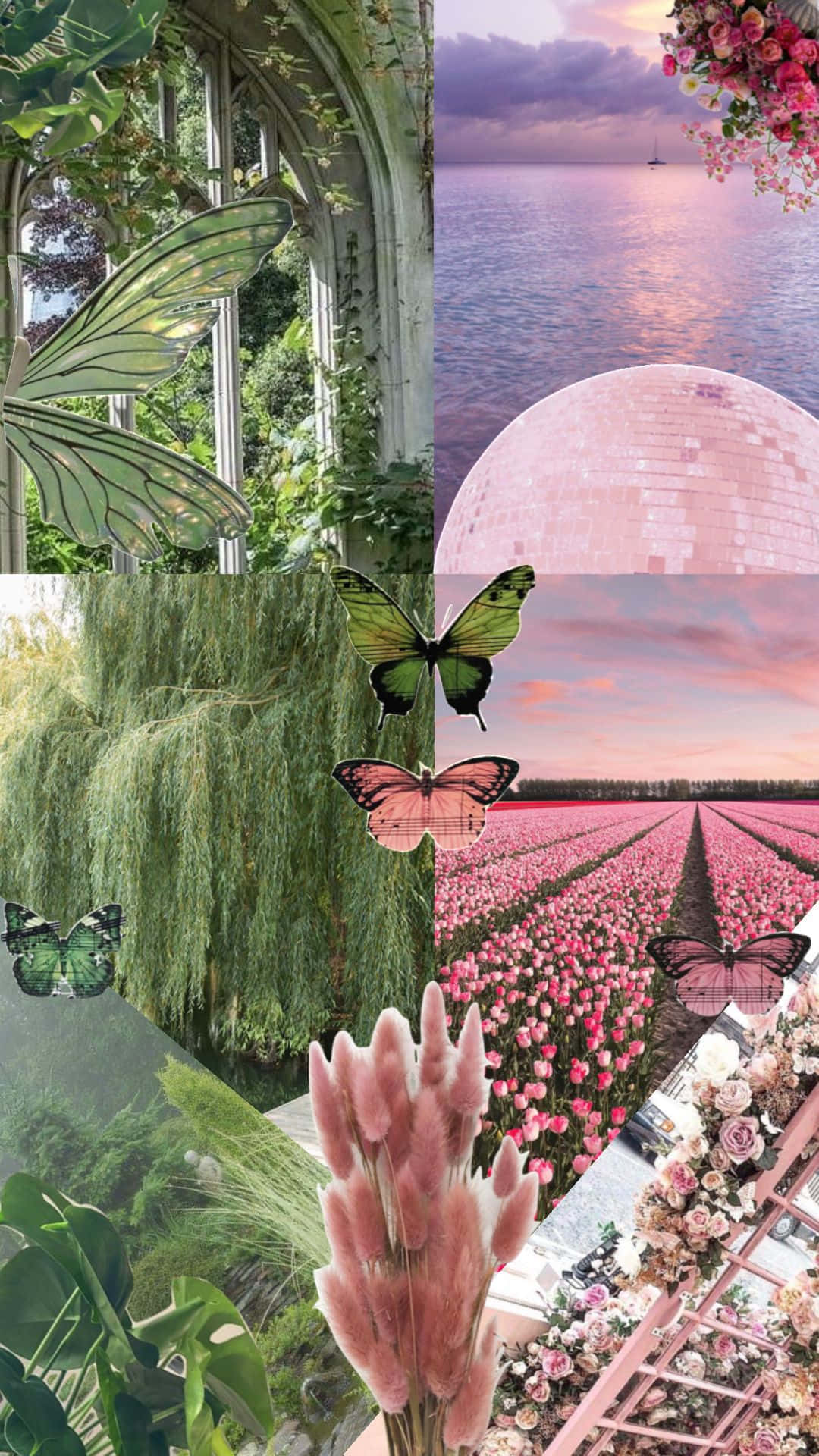  Aesthetic Grün Hintergrundbild 1080x1920. Downloaden Einebezaubernde Mischung Aus Pink Und Grün Für Das Perfekte Ästhetische Erlebnis. Wallpaper