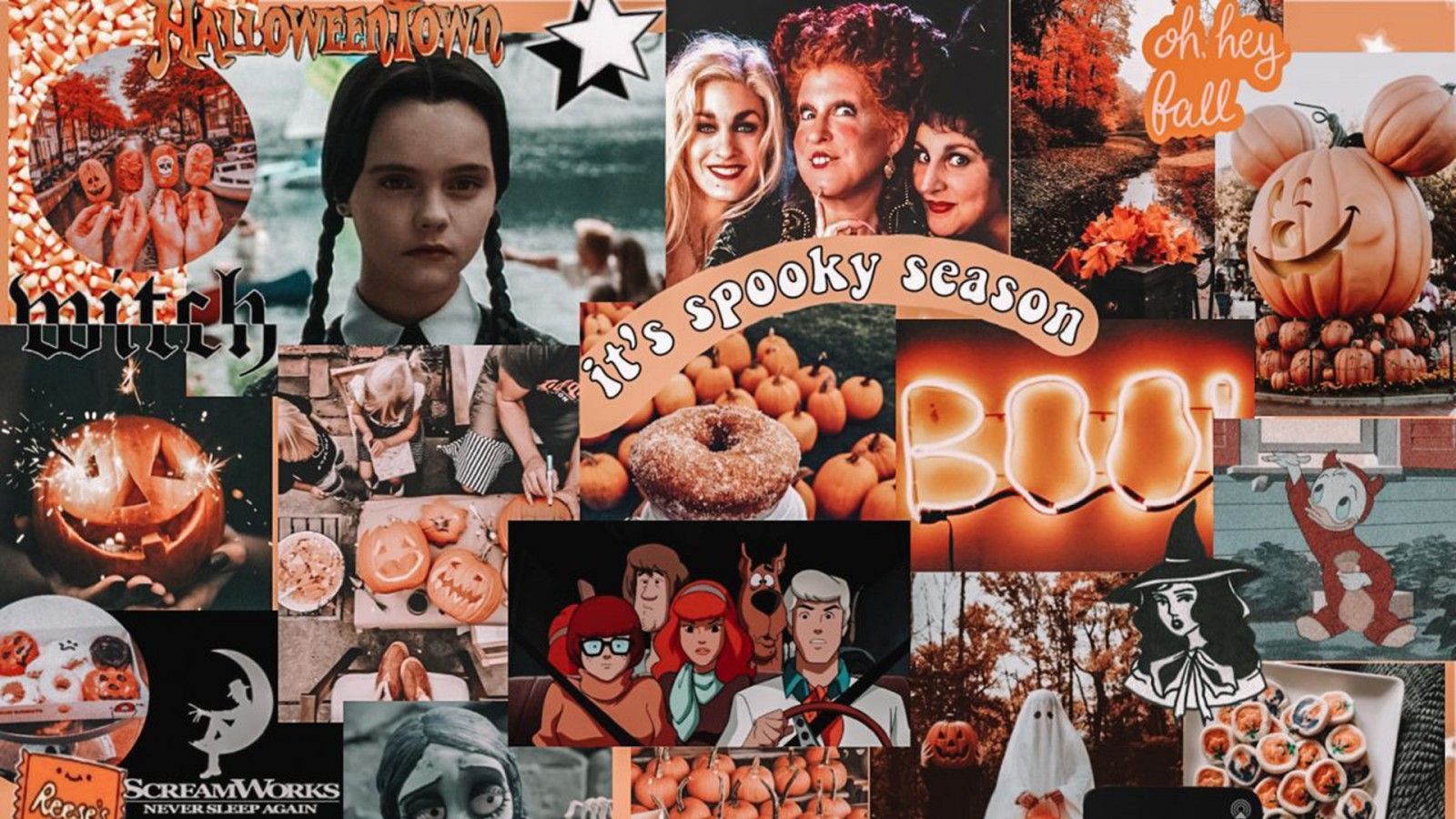  Halloween Hintergrundbild 1600x900. Girl Halloween Autumn Spooky Season Pumpkins Funny Face HD Fall Collage Wallpaper