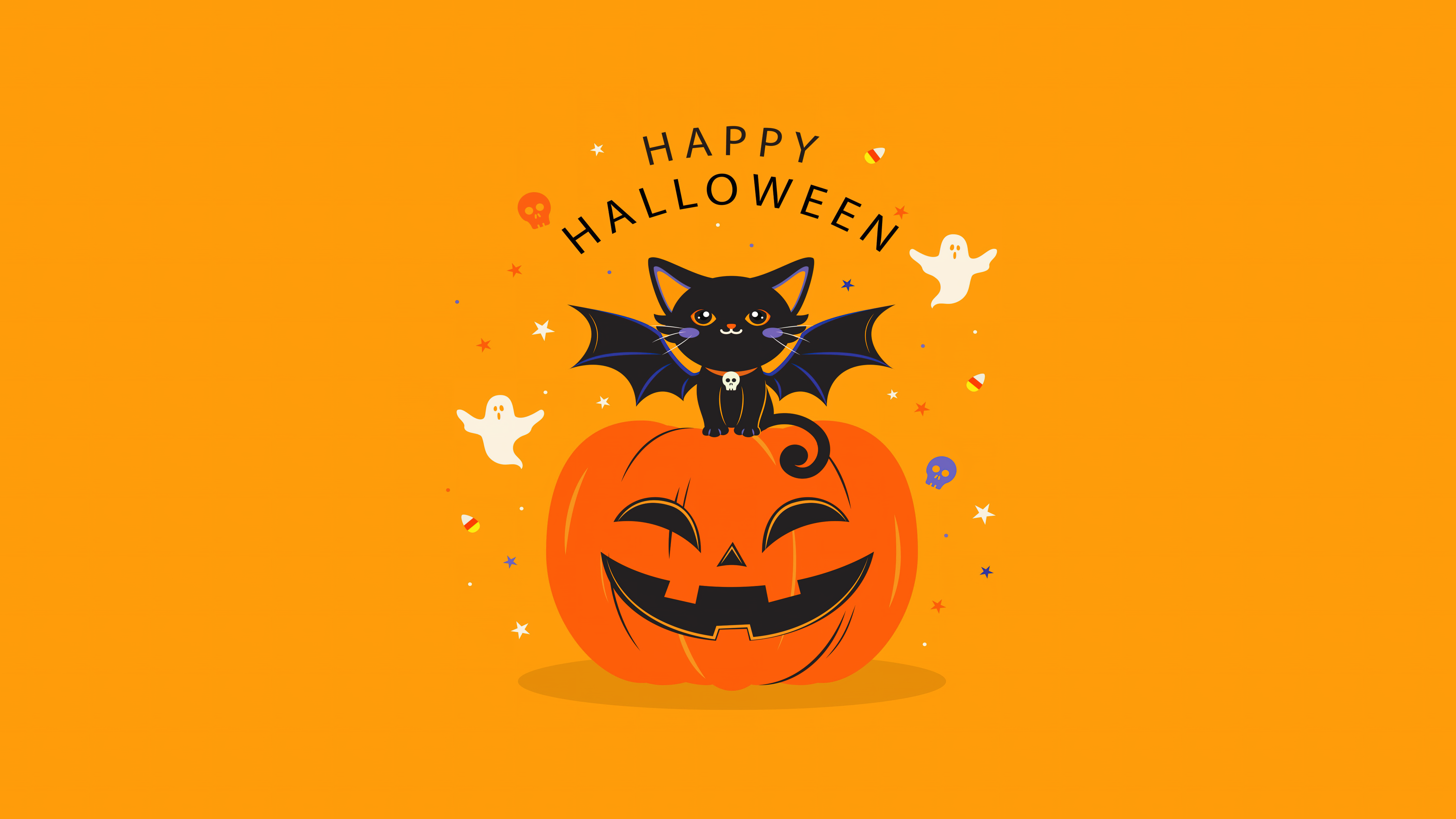  Halloween Hintergrundbild 5120x2880. Happy Halloween Wallpaper 4K, Yellow aesthetic, Halloween Bats