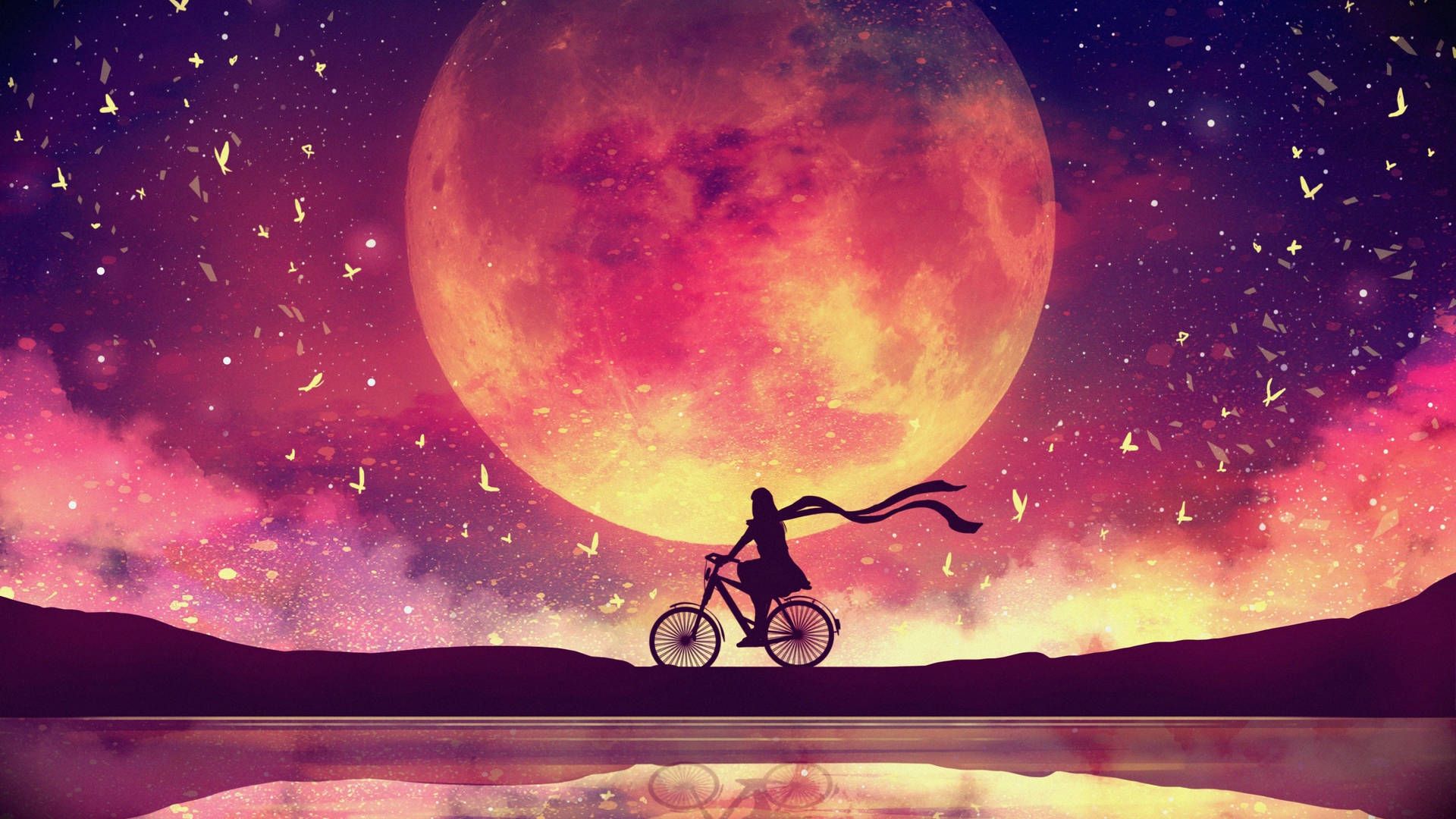  Windows 7 Hintergrundbild 1920x1080. Download Moon 4K Biking Girl Red Aesthetic Wallpaper