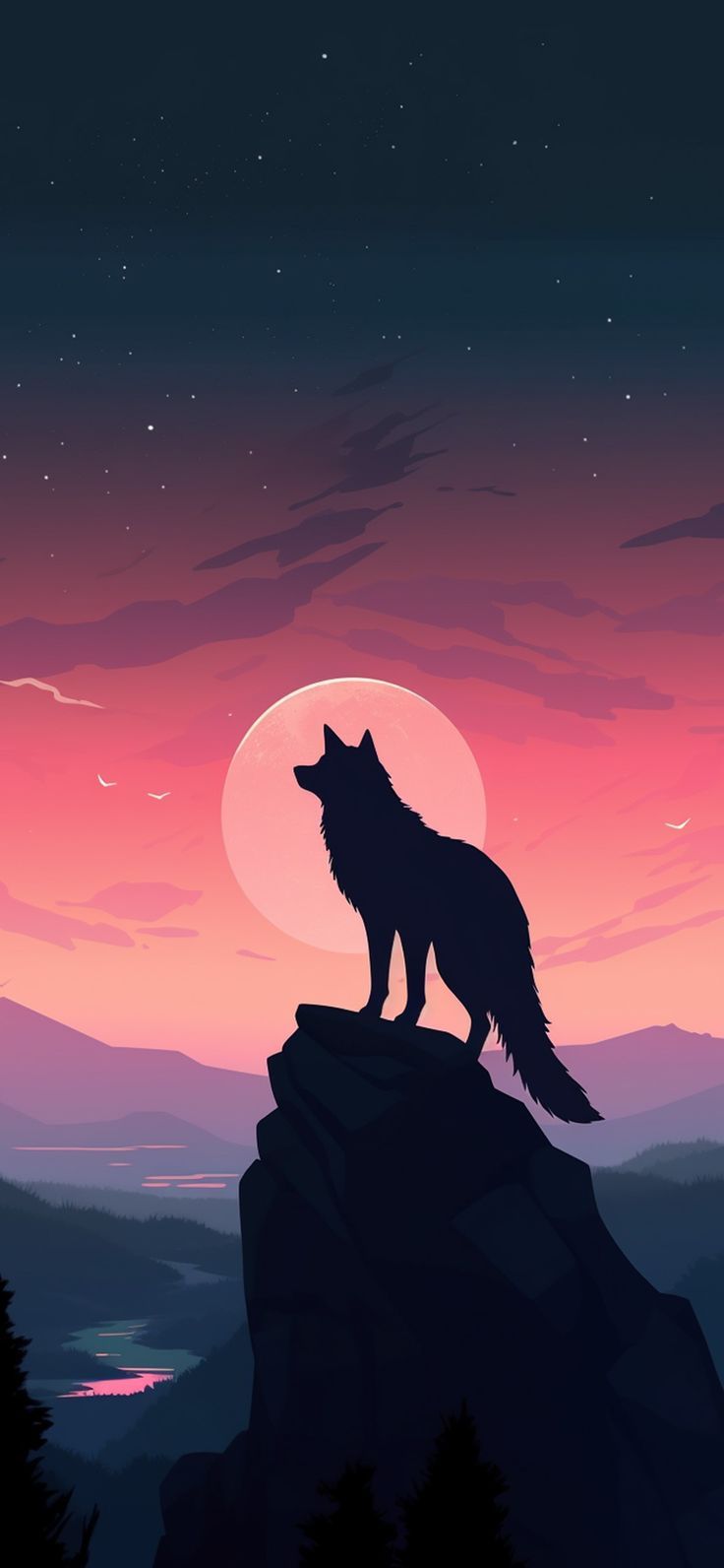  Wölfe Hintergrundbild 736x1592. Wolf & Sunset Aesthetic Wallpaper Wallpaper for iPhone in 2023. Wolf wallpaper, Big cats art, Japanese pop art