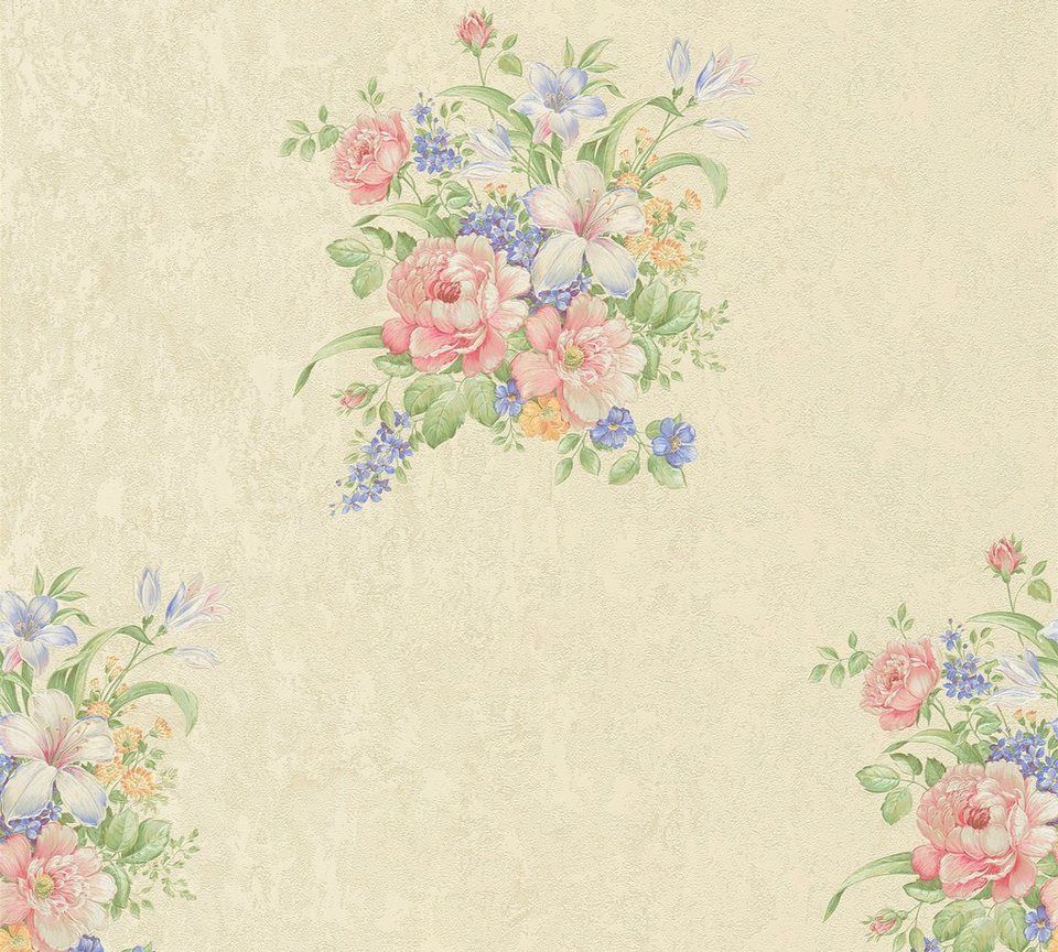  Gemalte Blumen Hintergrundbild 960x864. A.S. Création Vliestapete Romantico romantisch floral, floral, Barock Tapete Blumen, Leicht zu verarbeiten / Kleister einfach auf der Wand auftragen
