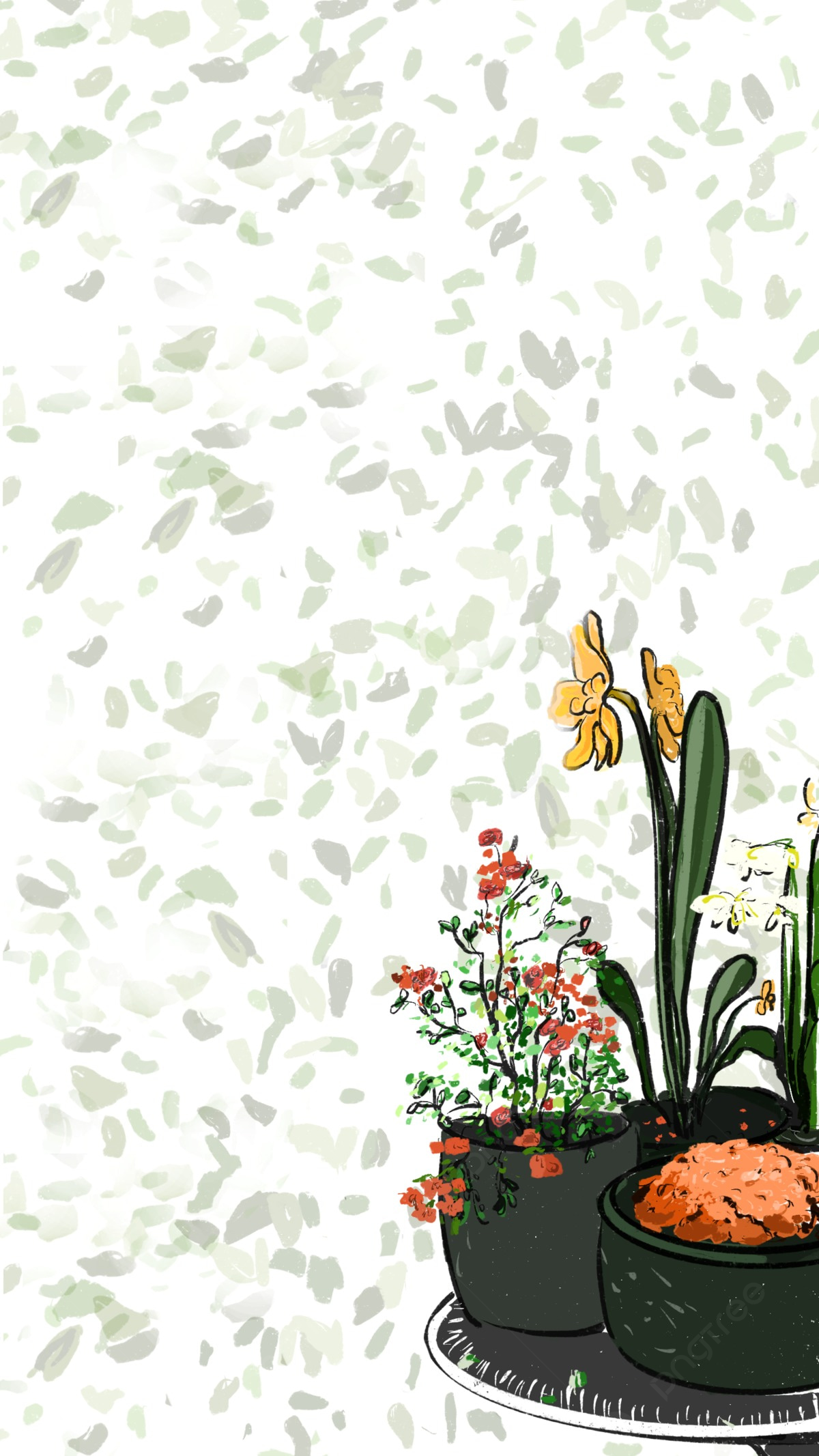  Gemalte Blumen Hintergrundbild 1200x2133. Kleine Frische Mobile Tapete H5 Handgemalte Blumen Und Pflanzenserie Hintergrund Hintergrundbild zum kostenlosen Download