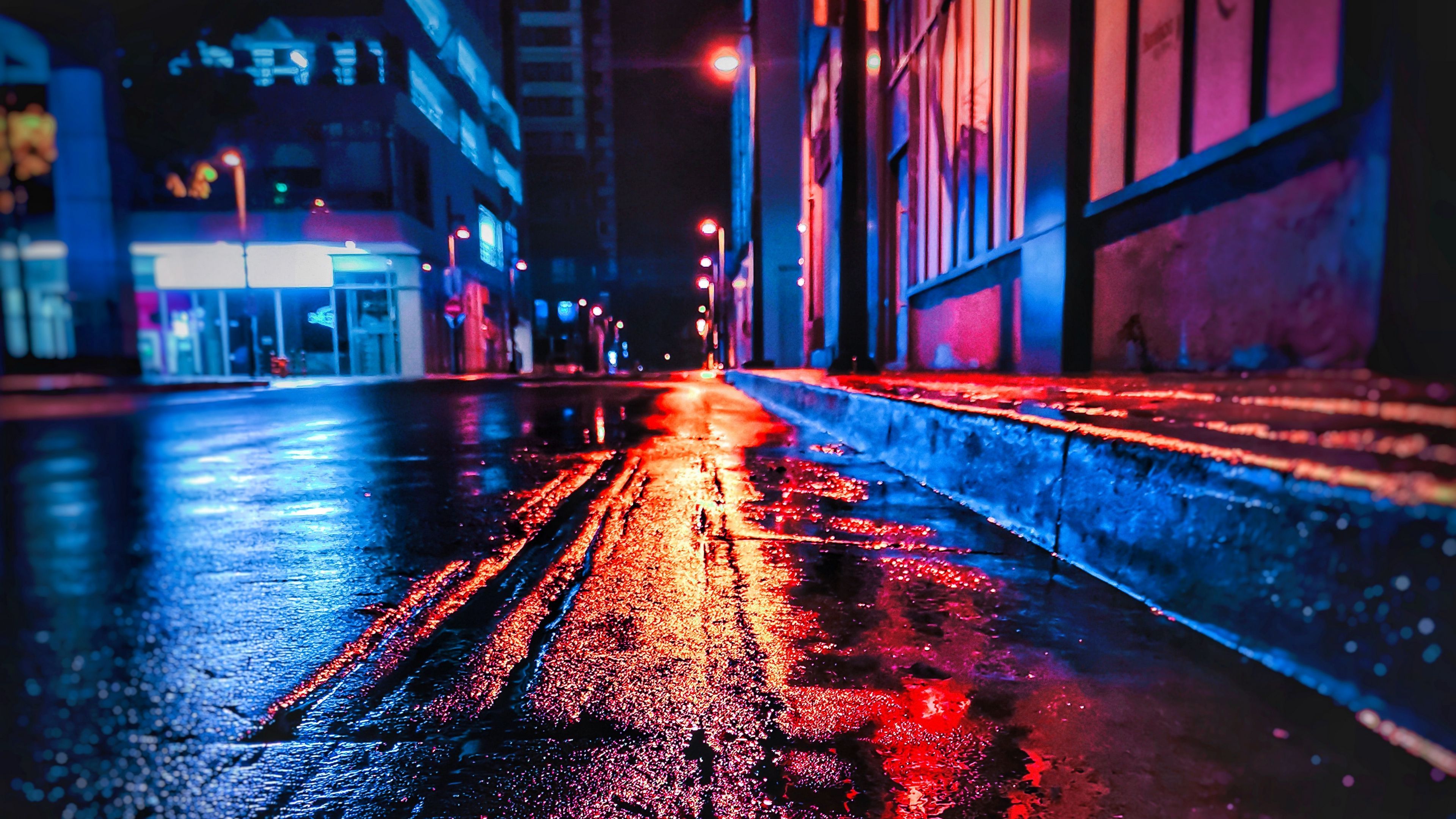  Neon 4k Hintergrundbild 3840x2160. Wallpaper / street, night, wet, neon, city, 4k free download