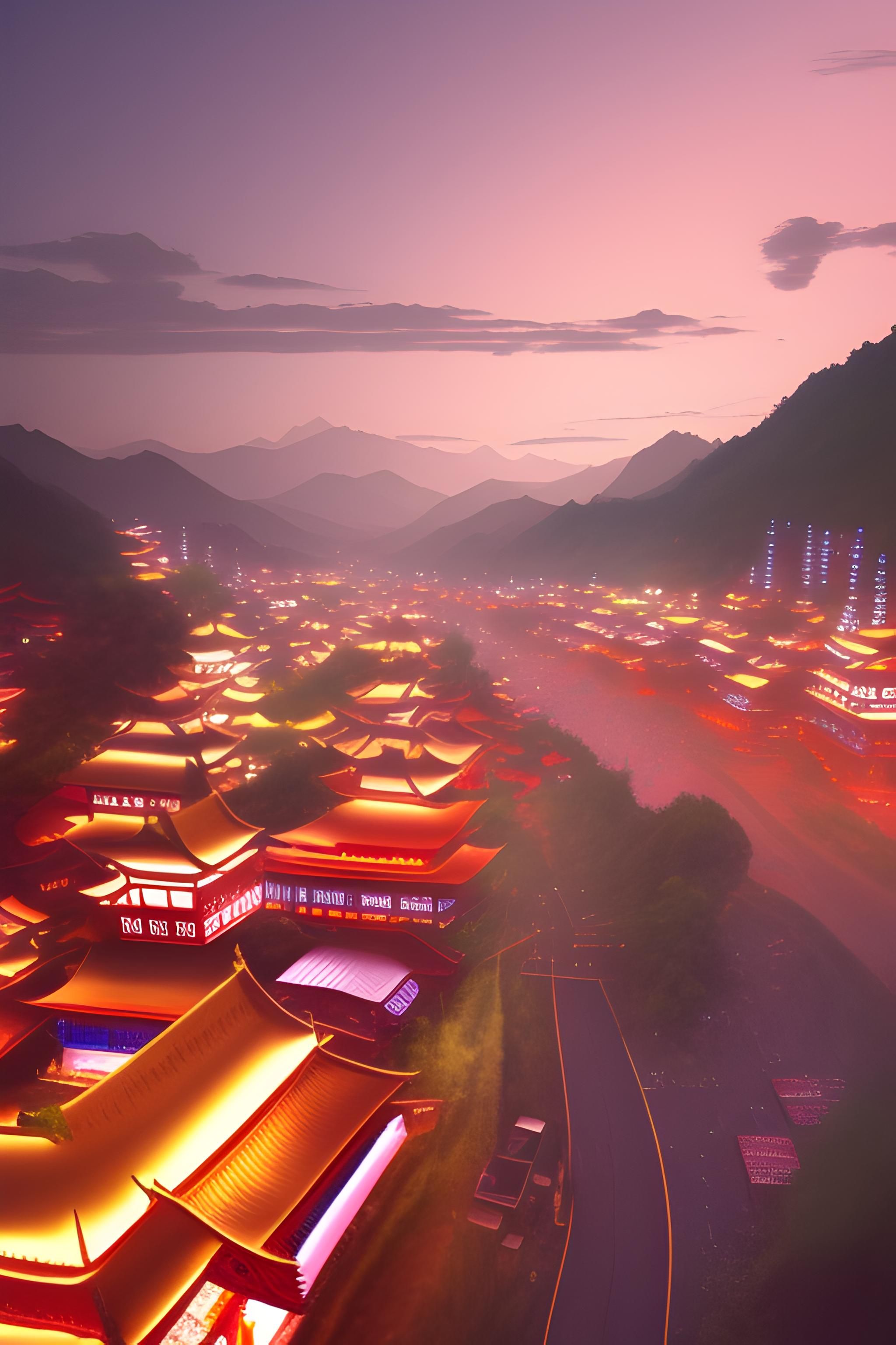  China Hintergrundbild 2048x3072. A high resolution, stunning photo of a small town in China at night with some market