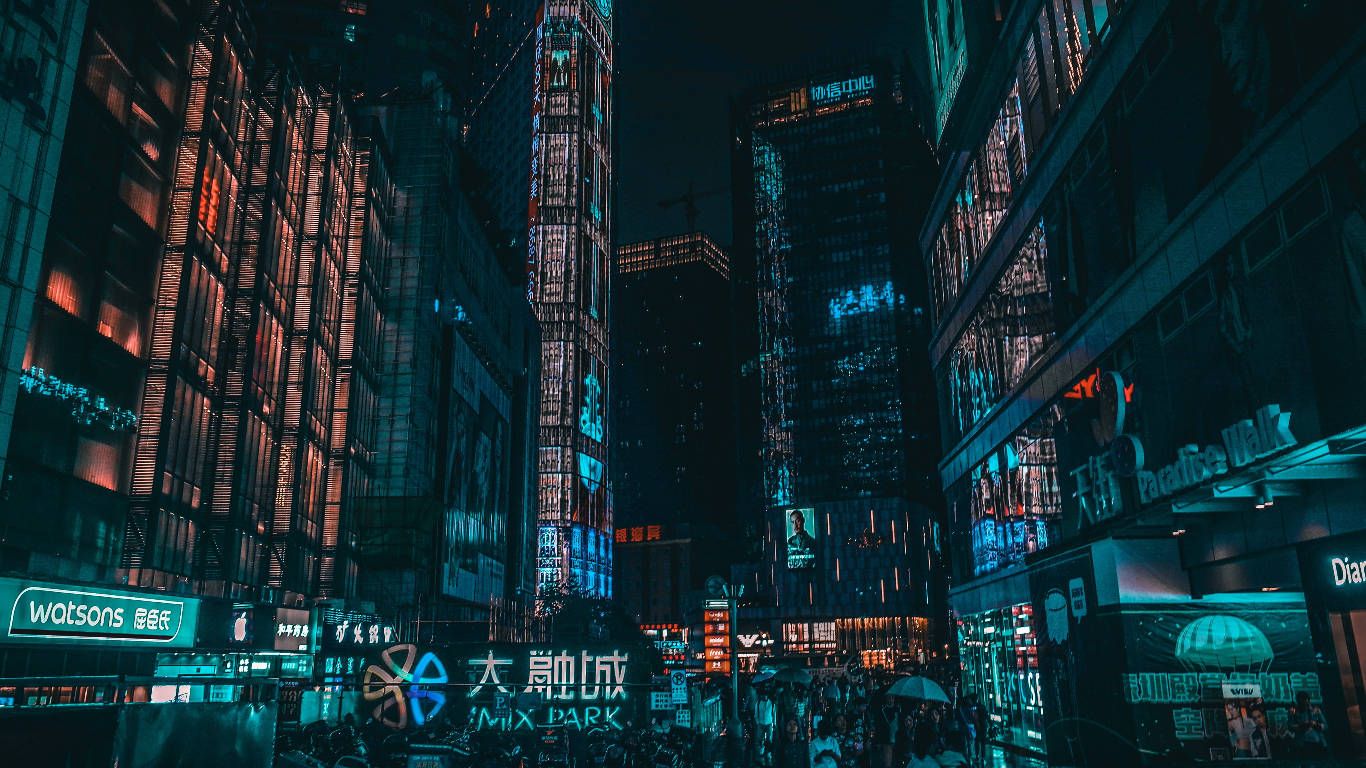  China Hintergrundbild 1366x768. Download Chongqing China Cyberpunk Aesthetic Wallpaper