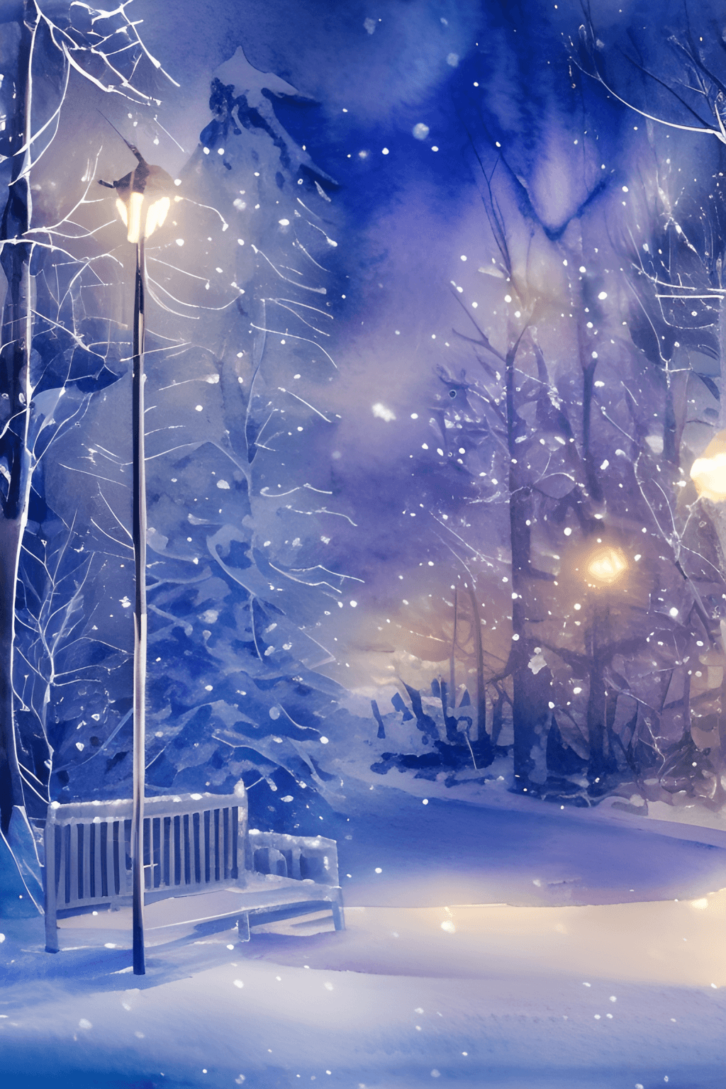  Winterlandschaft Hintergrundbild 1024x1536. Winterland bei Nacht mit schneefarbenem Aquarell, 8k, hyperdetailliert · Creative Fabrica