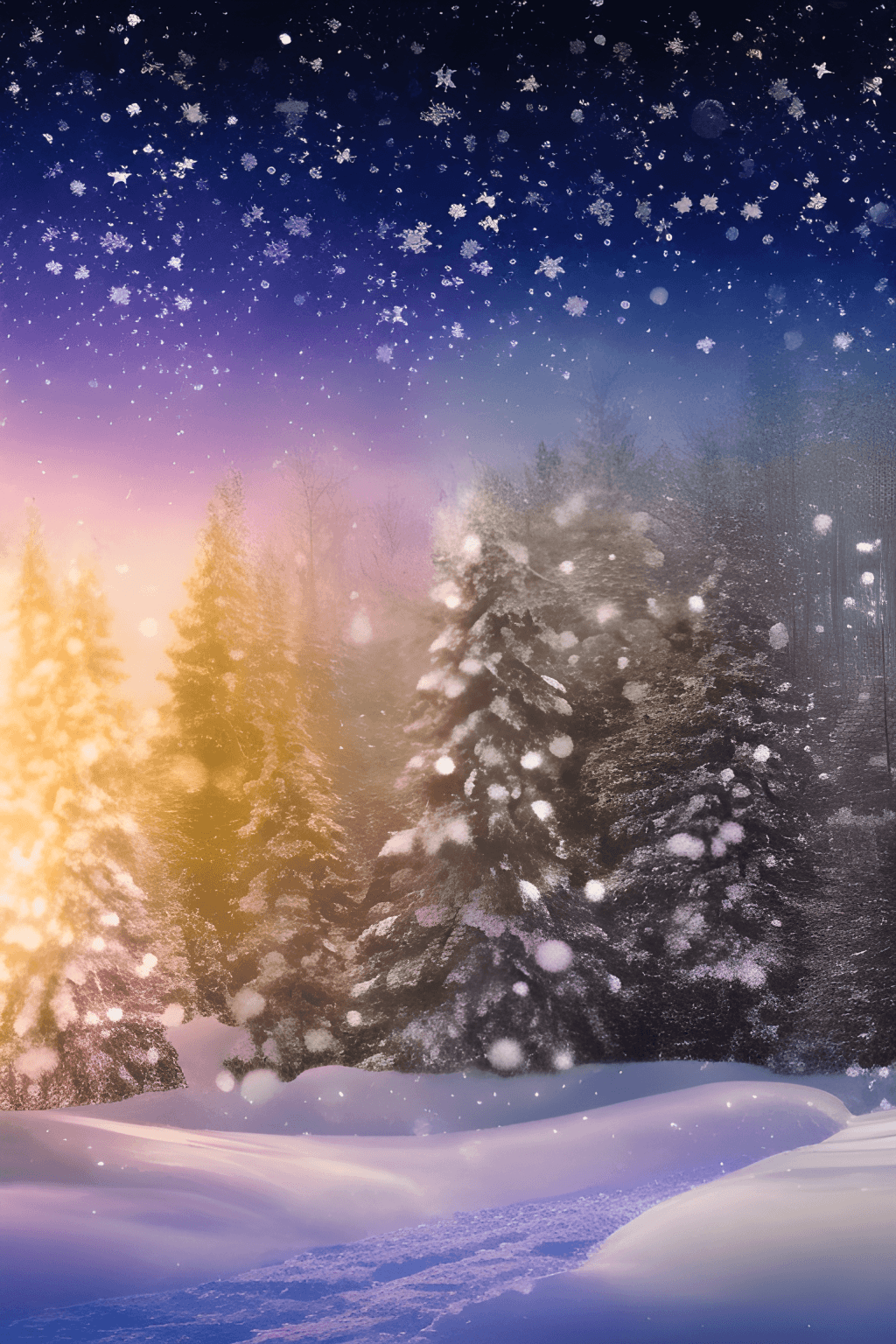  Winterlandschaft Hintergrundbild 1024x1536. Winterlandschaft Mit Fantasy Glühen Und Sternen · Creative Fabrica