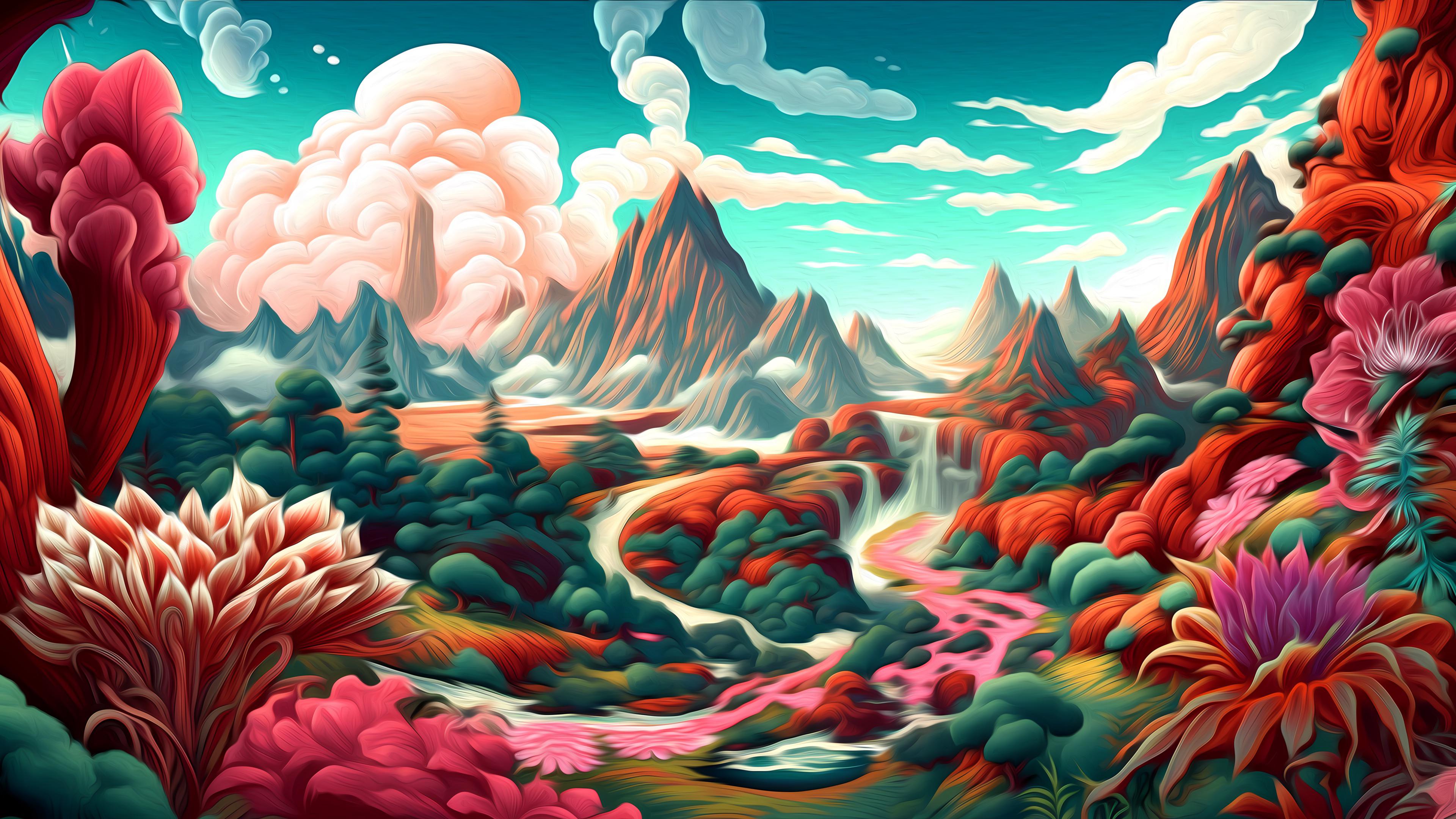  UHD Hintergrundbild 3840x2160. 4K WALLPAPER: Aesthetic and Colorful Abstract Mountain Landscape